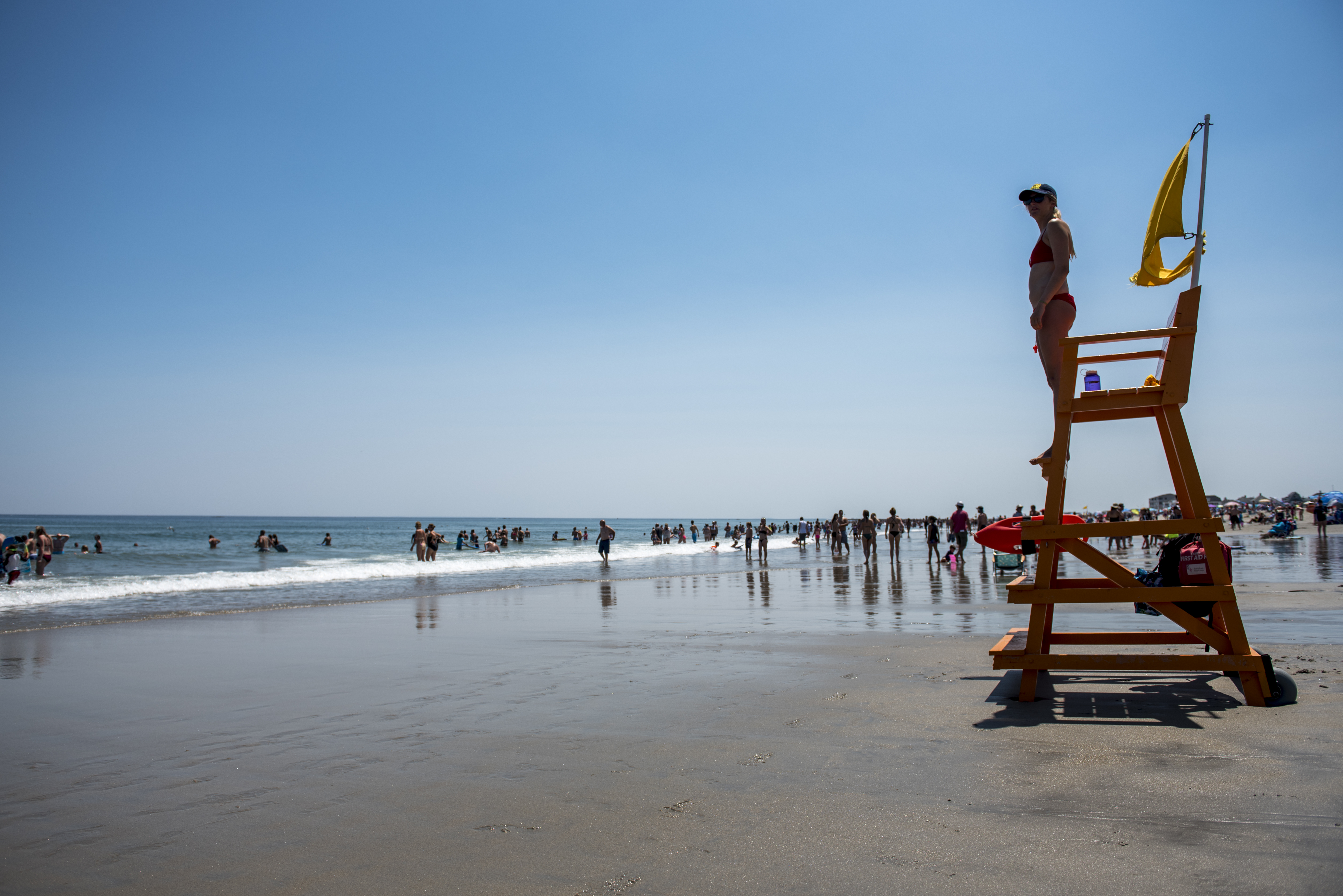 A lifeguard surveyed the beach at Hampton Beach.