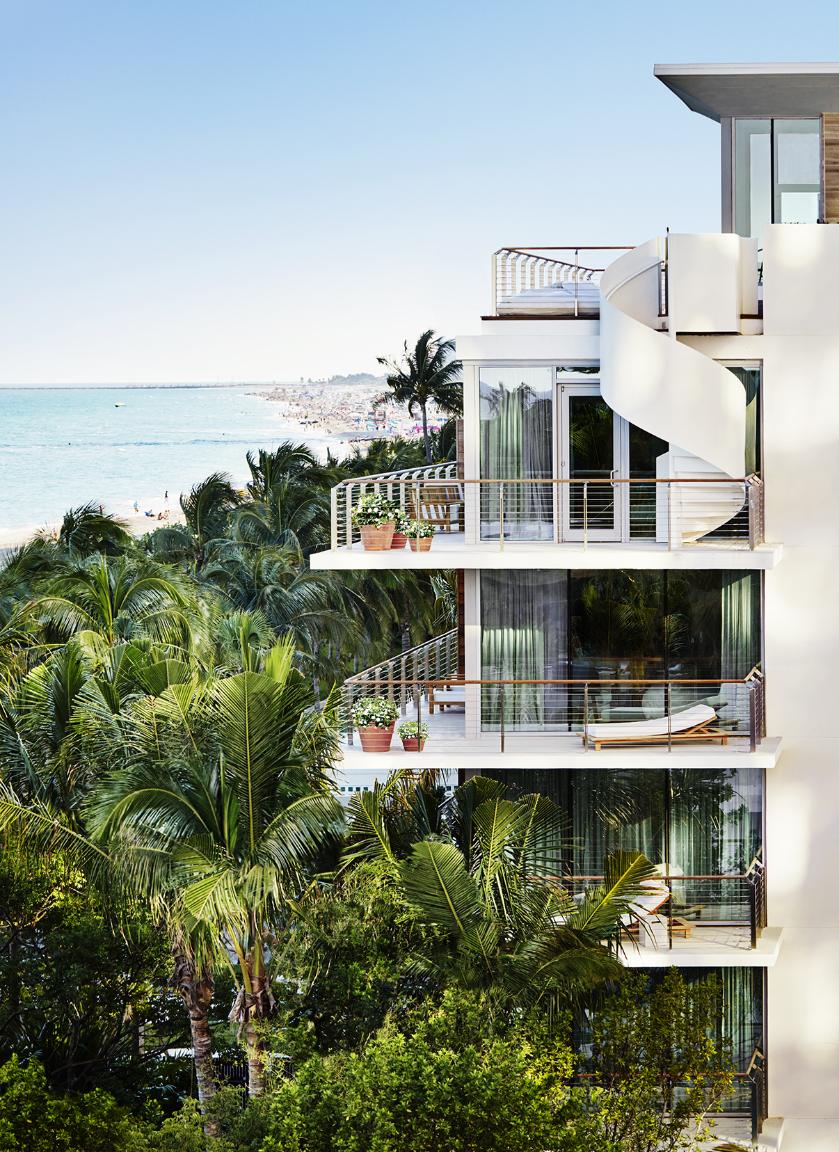 A view of its bungalow tower of oceanfront accommodations.