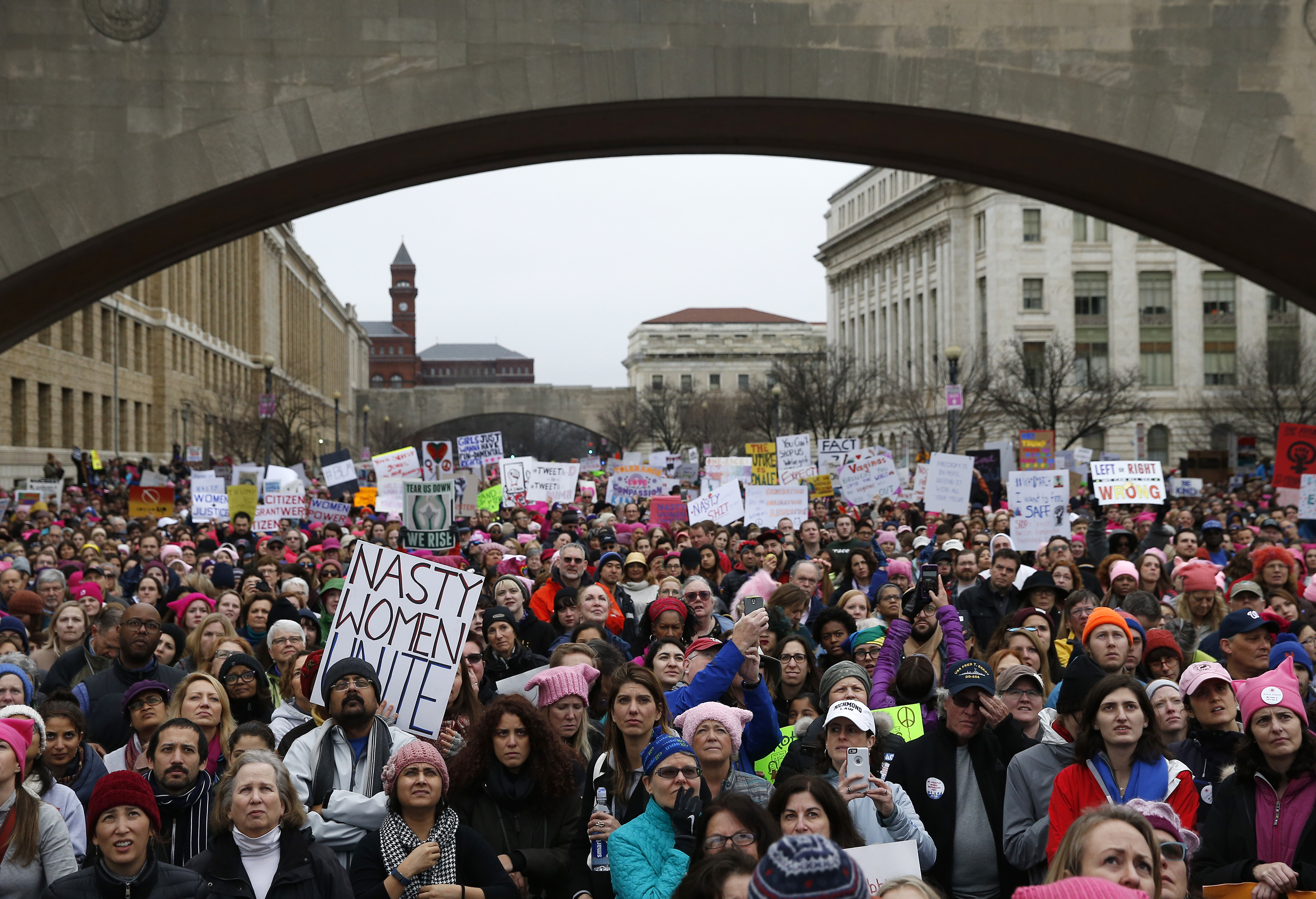Women and men gathered during the rally.