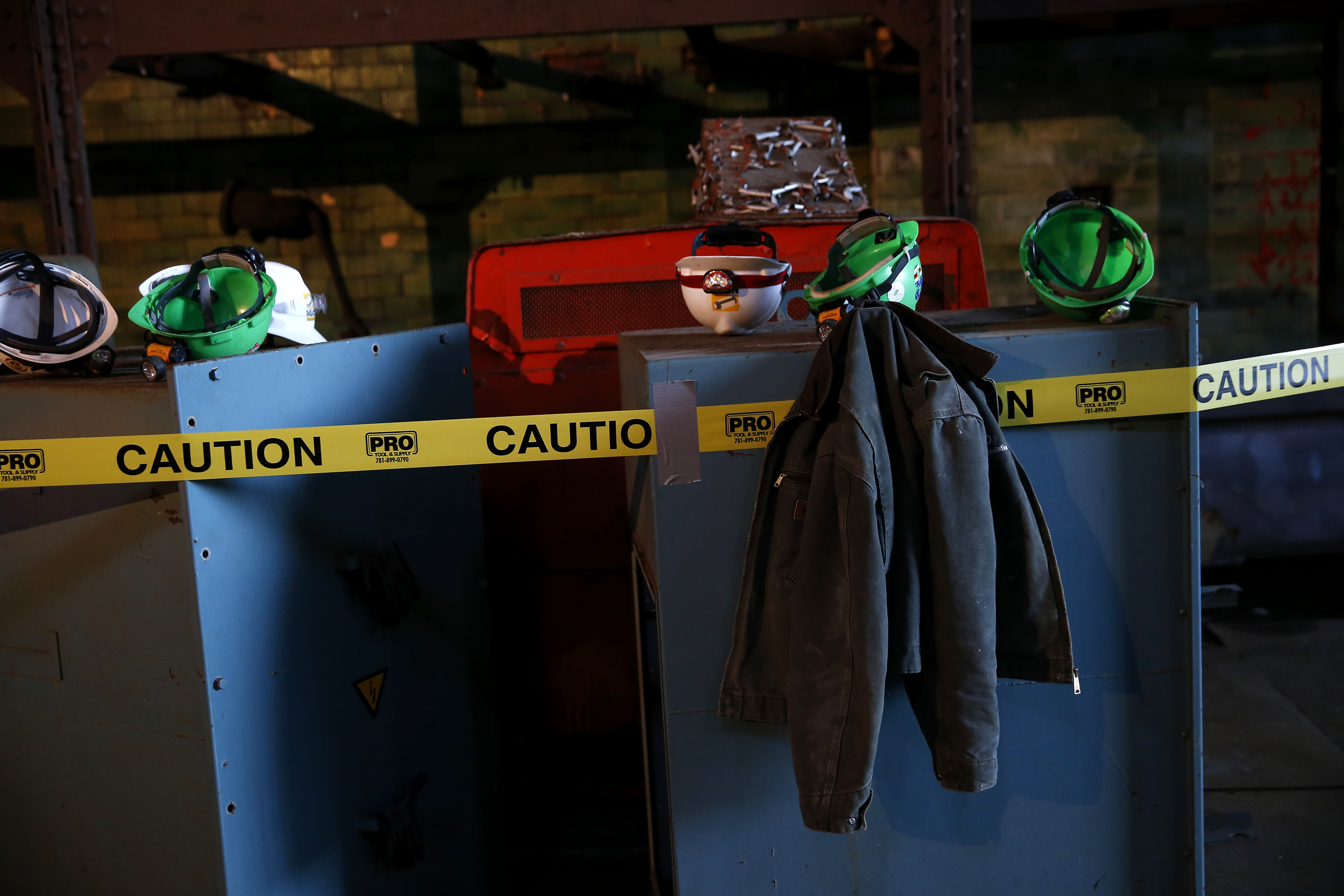 Hard hats at the ready inside the L Street Power Station in South Boston.