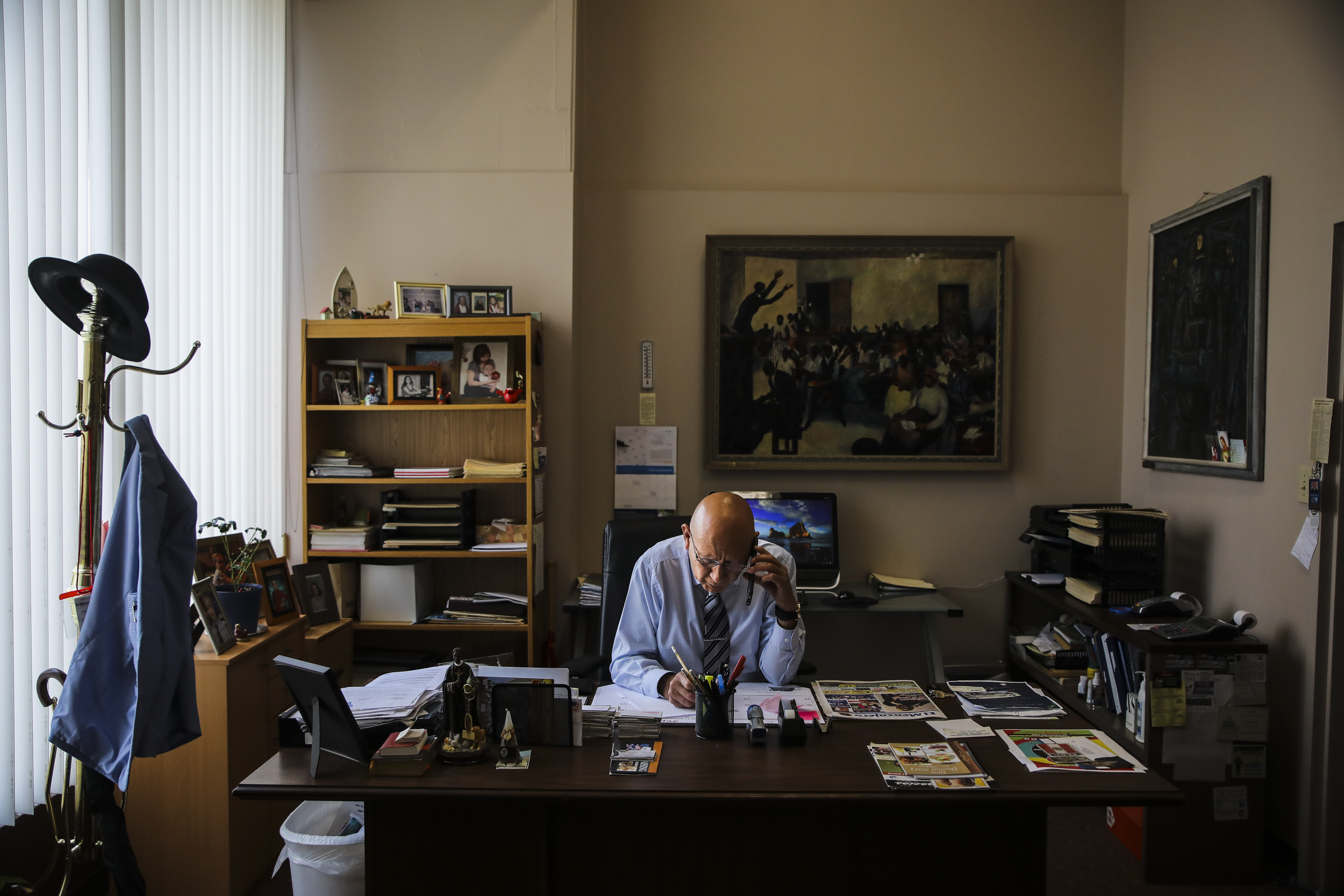 Amilcar Arroyo, editor of a Spanish-language newspaper, worked in his office in downtown Hazleton. Arroyo, who founded the paper in 2003, has lived in Hazleton for more than 30 years.