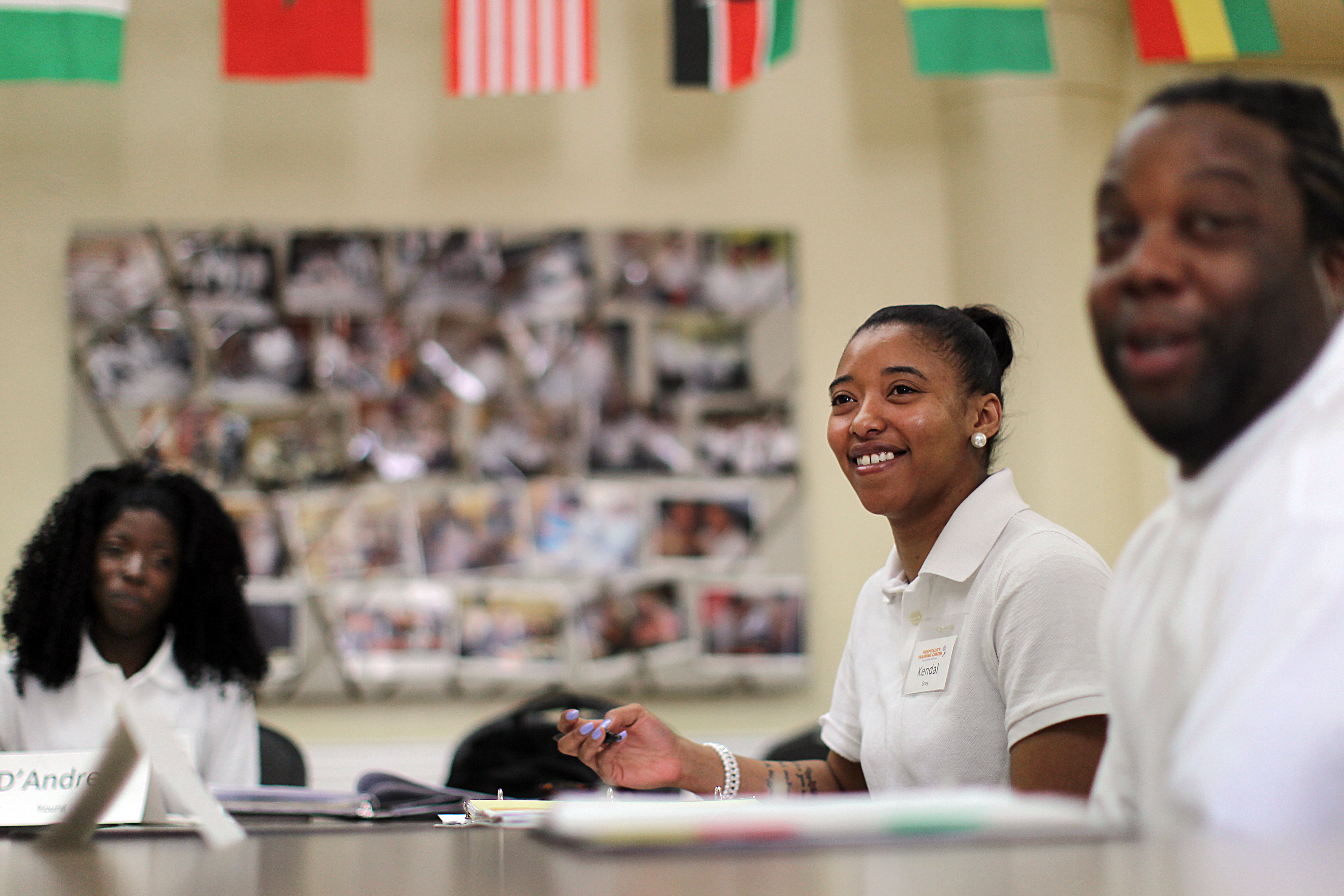 Kendal Gray (center) listened during a Mel King Initiative class on Monday.