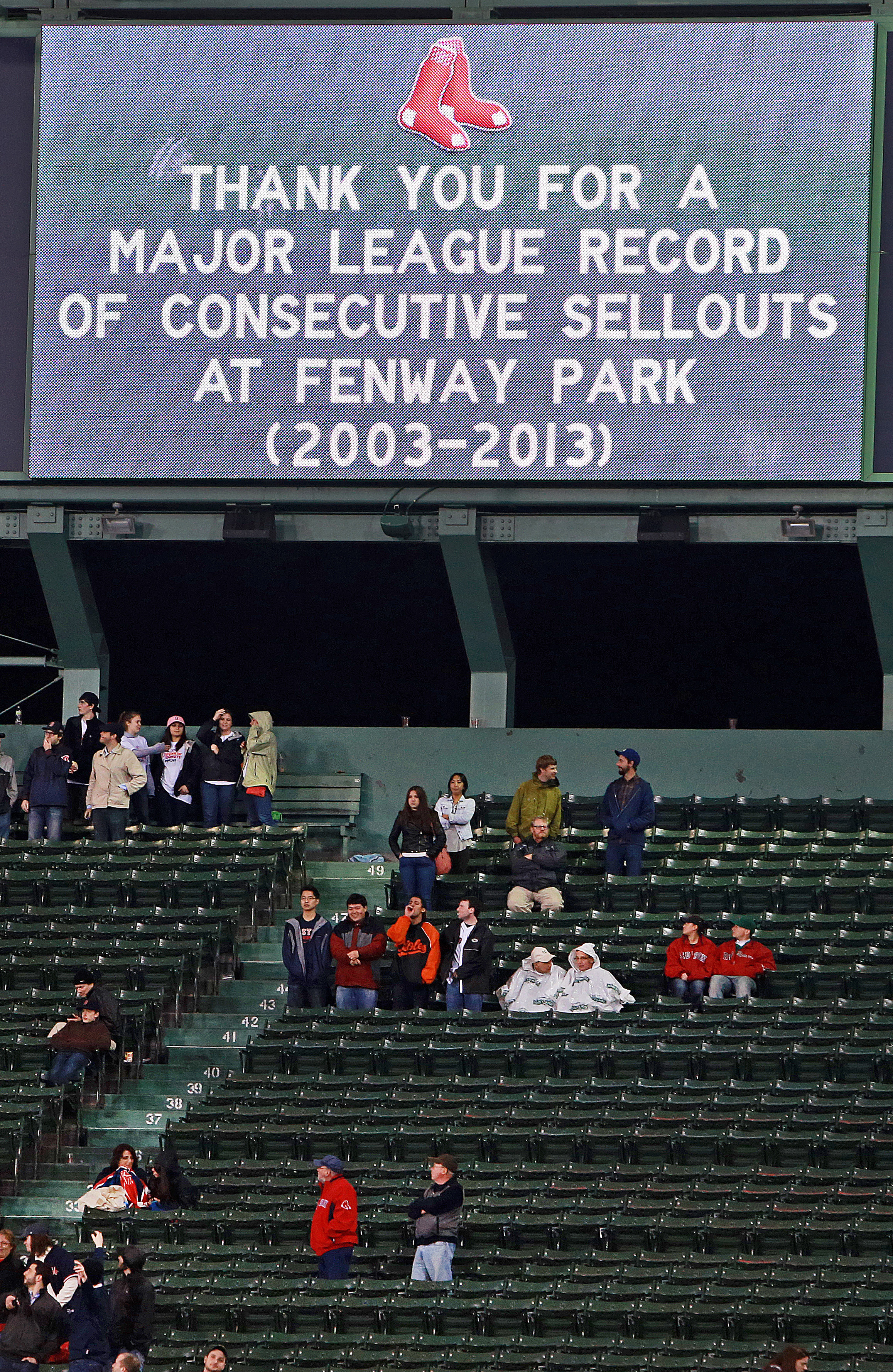 The Red Sox acknowledged the end of the streak on the video board at Fenway Park.