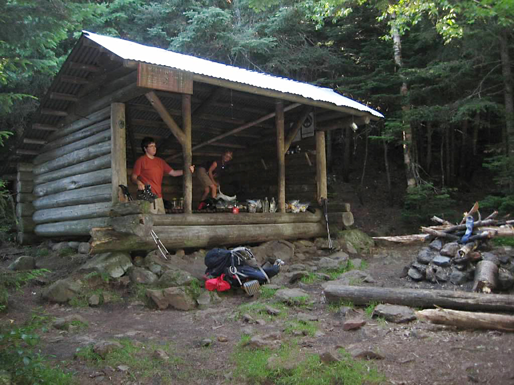 Gerry Largay (in black) and a hiker with the trail name “Ivanich” at the Poplar Ridge Lean-to on July 21, 2013.