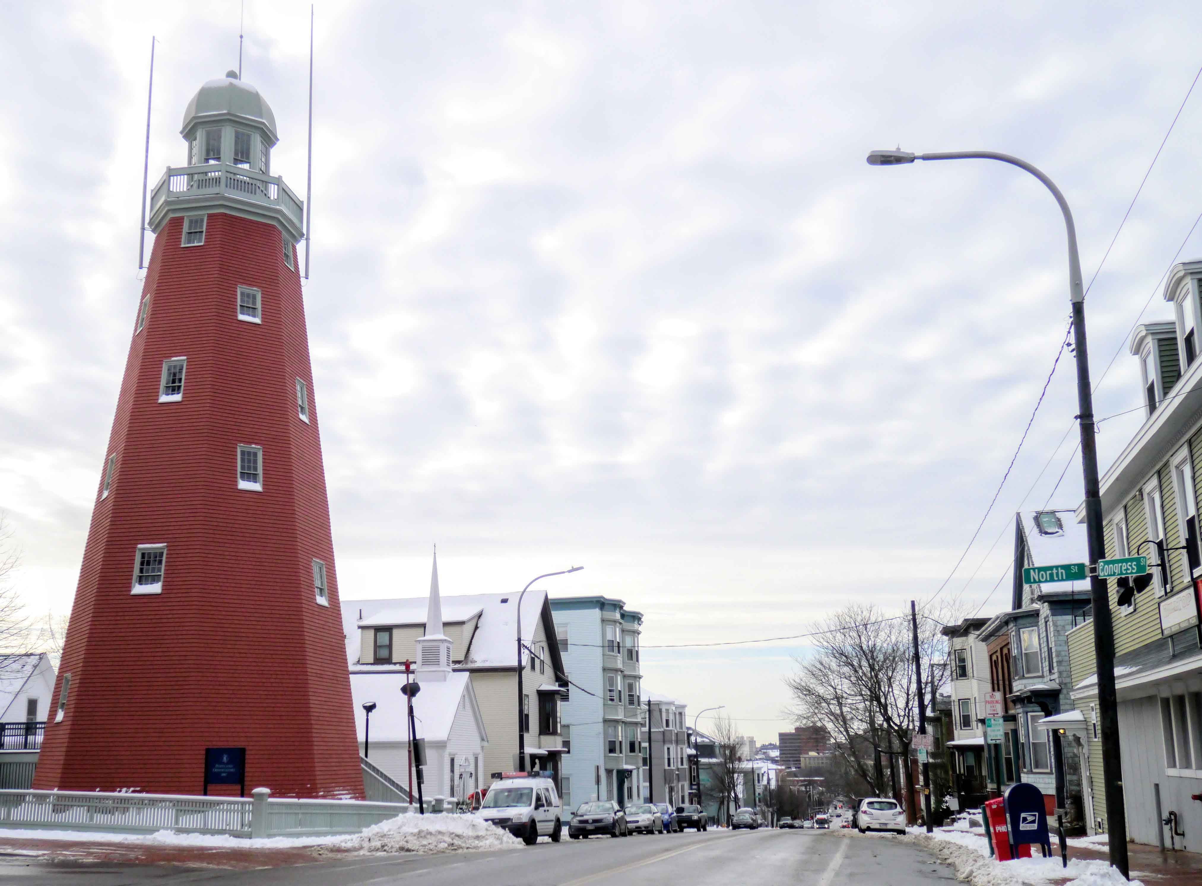 The Portland Observatory crowns Munjoy Hill, the peak of the East End.