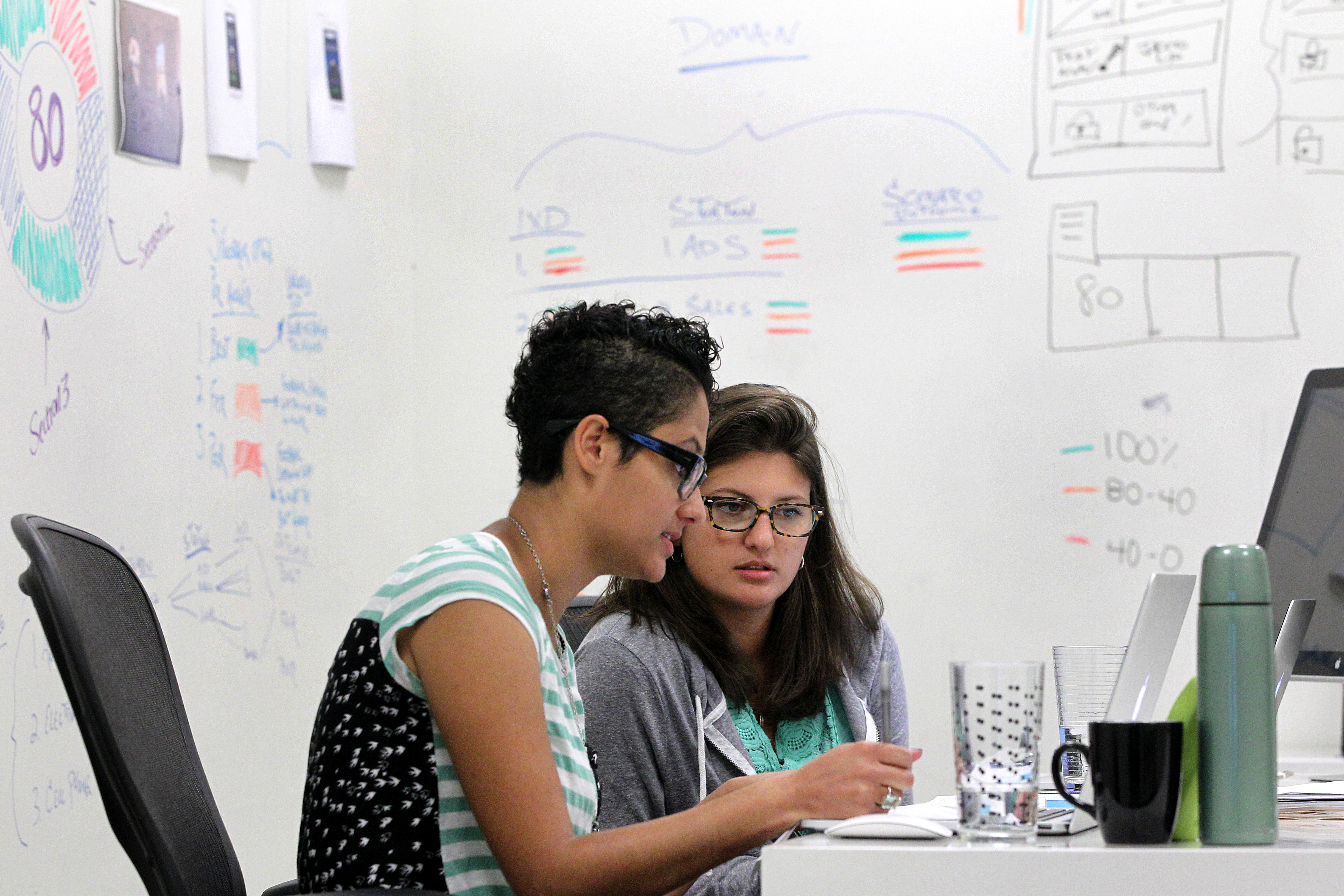 Designer Ciara Taylor (left) and art director Stephanie Wykoff at Mad*Pow design agency’s Boston office.