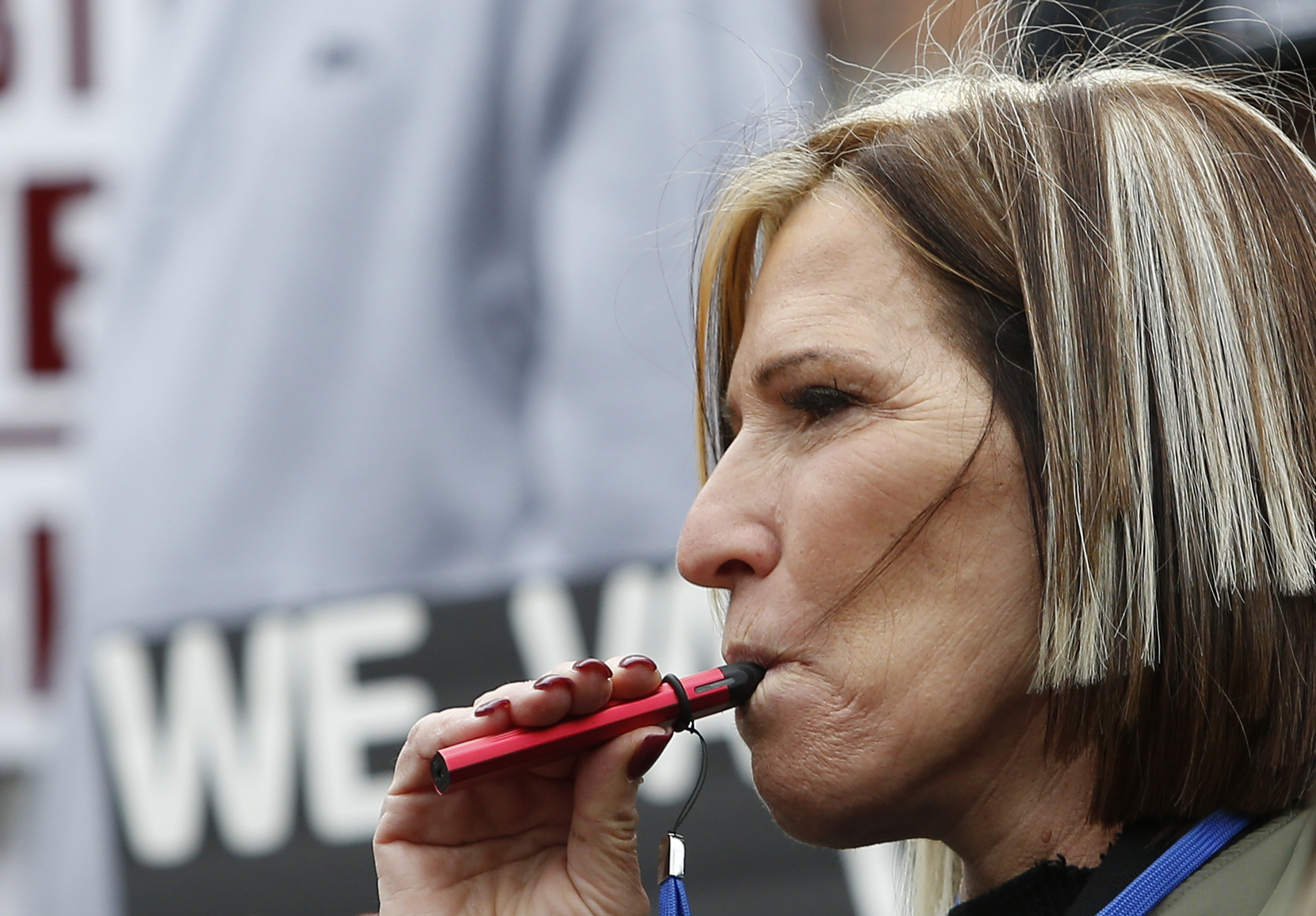 A protester vaped during the rally.