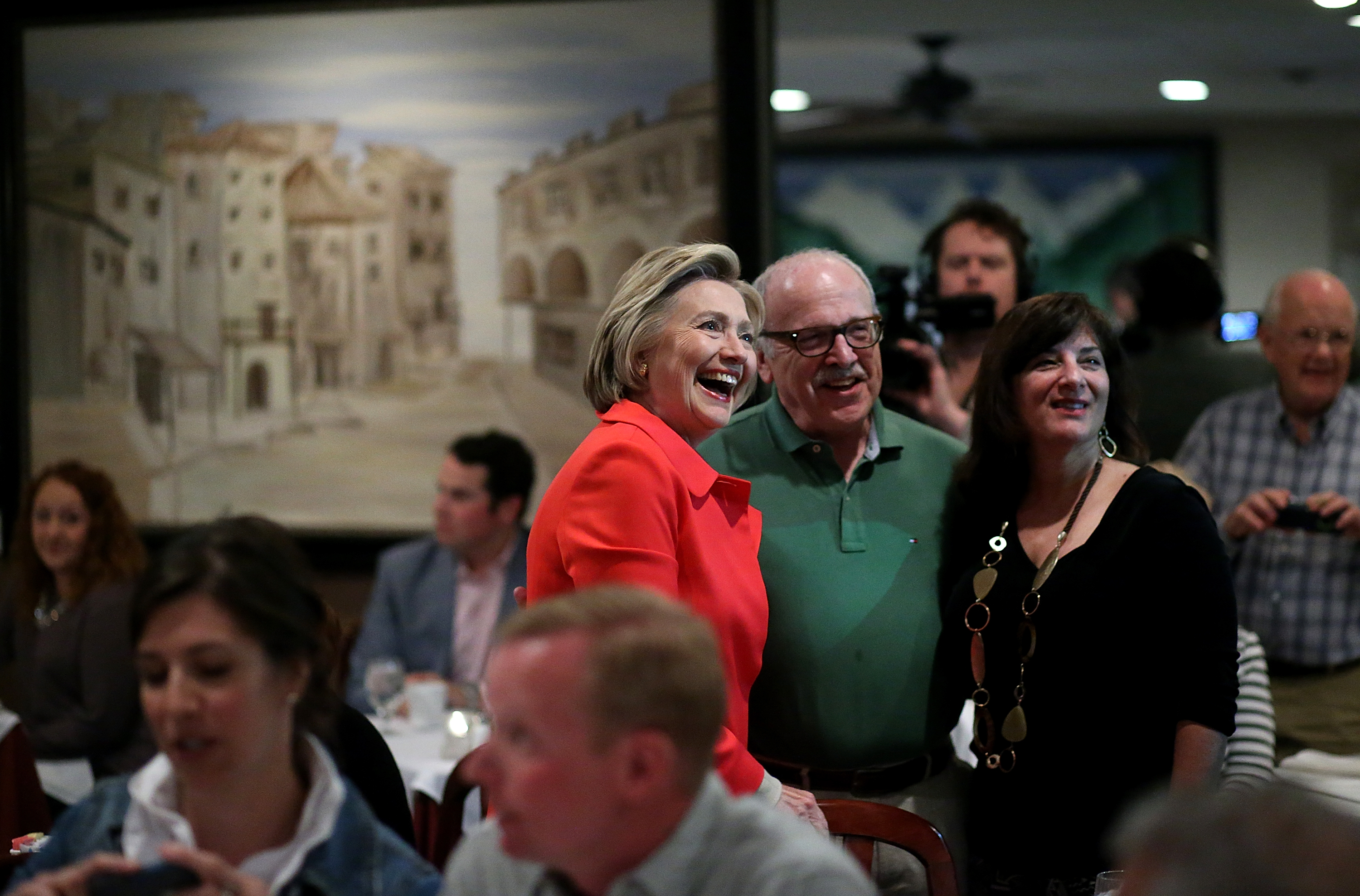The Pew survey results show that Hillary Clinton, shown at a Scranton restaurant in April, is approved of by just 43 percent of Democrats and Democratic-leaning independents.