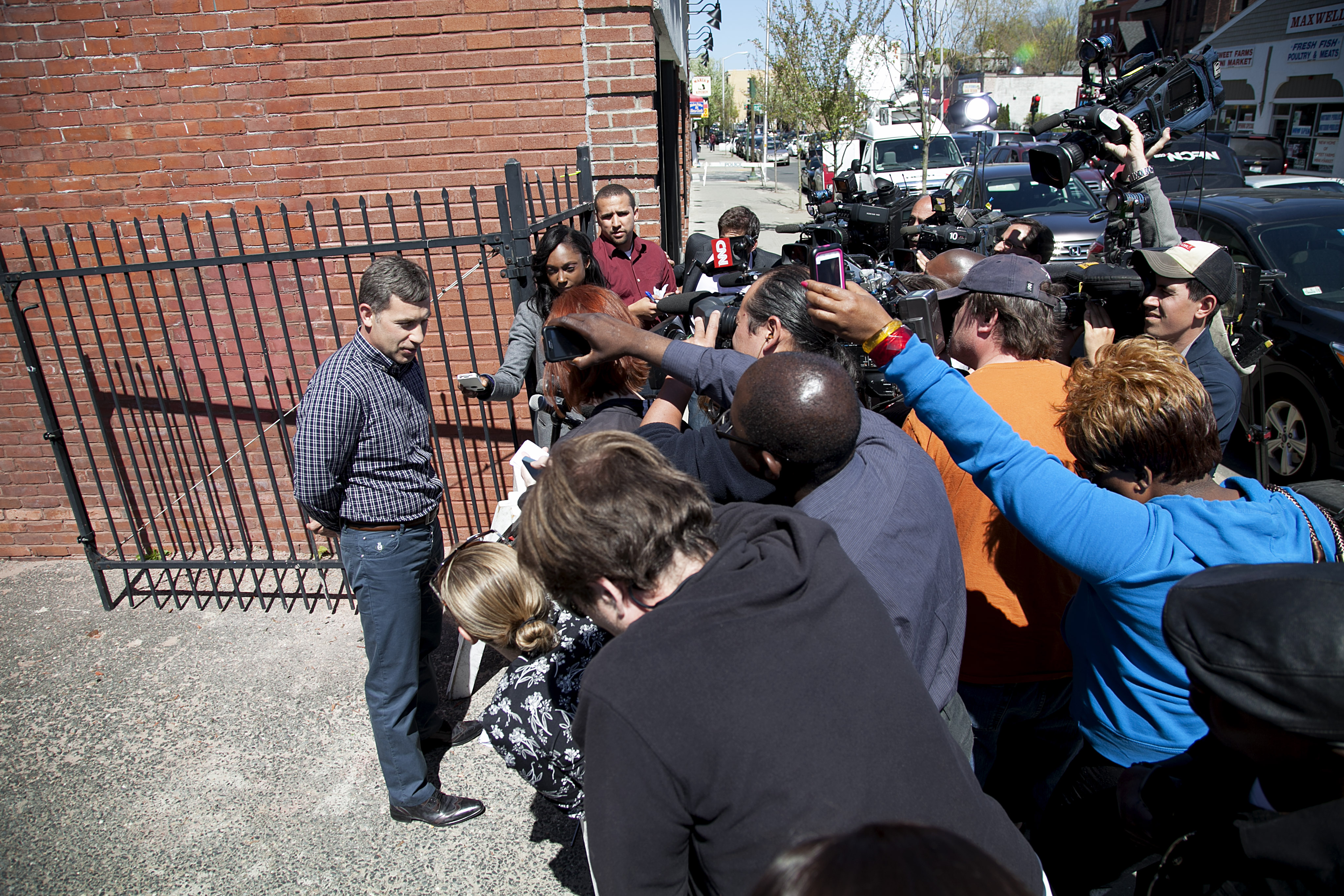 Ruslan Tsarni, uncle of the Marathon bombing suspects, spoke to media Sunday outside the Graham Putnam & Mahoney Funeral Parlors in Worcester.