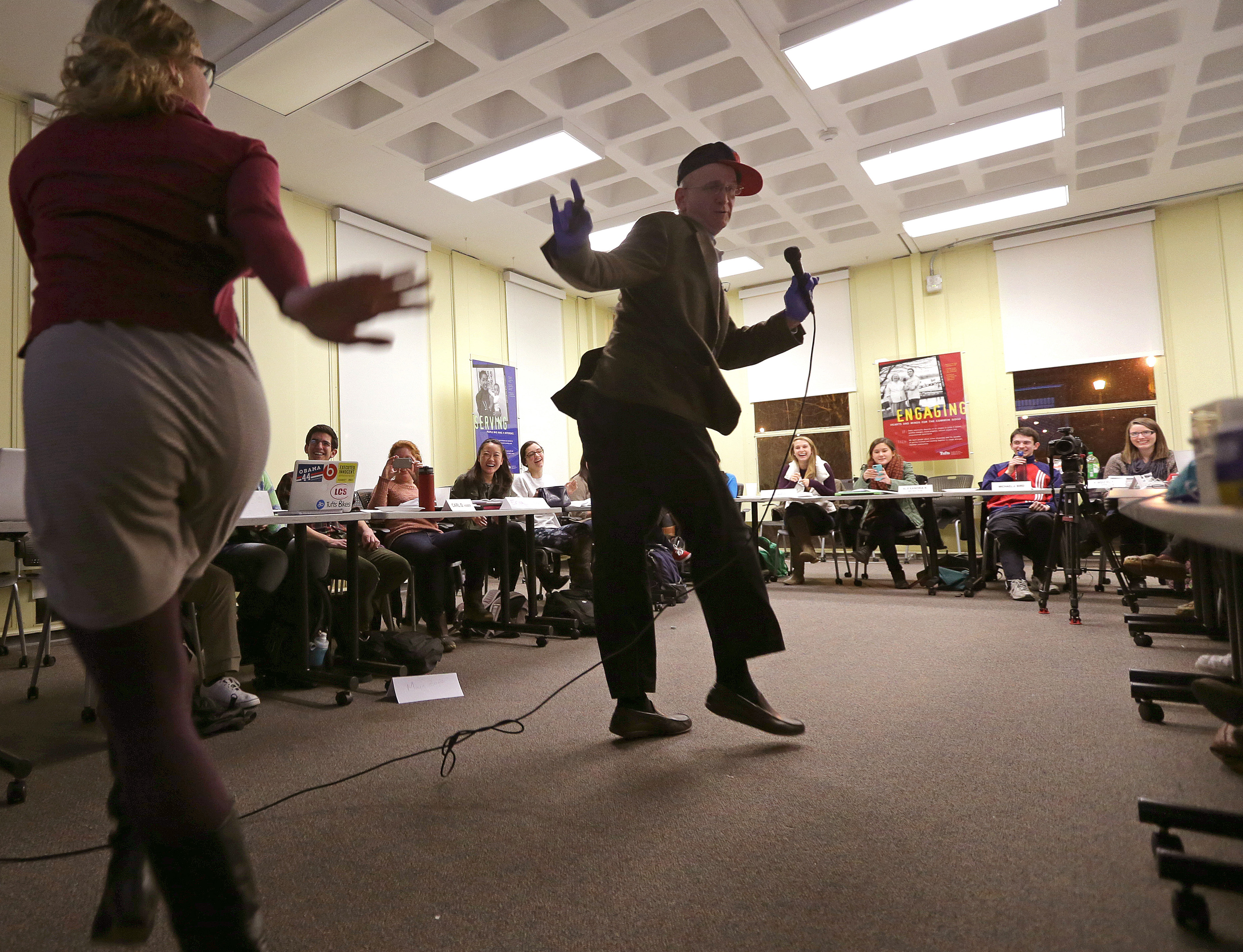 Professor Jonathan Garlick and his co-teacher, Lara Park, got into the groove at a recent class.