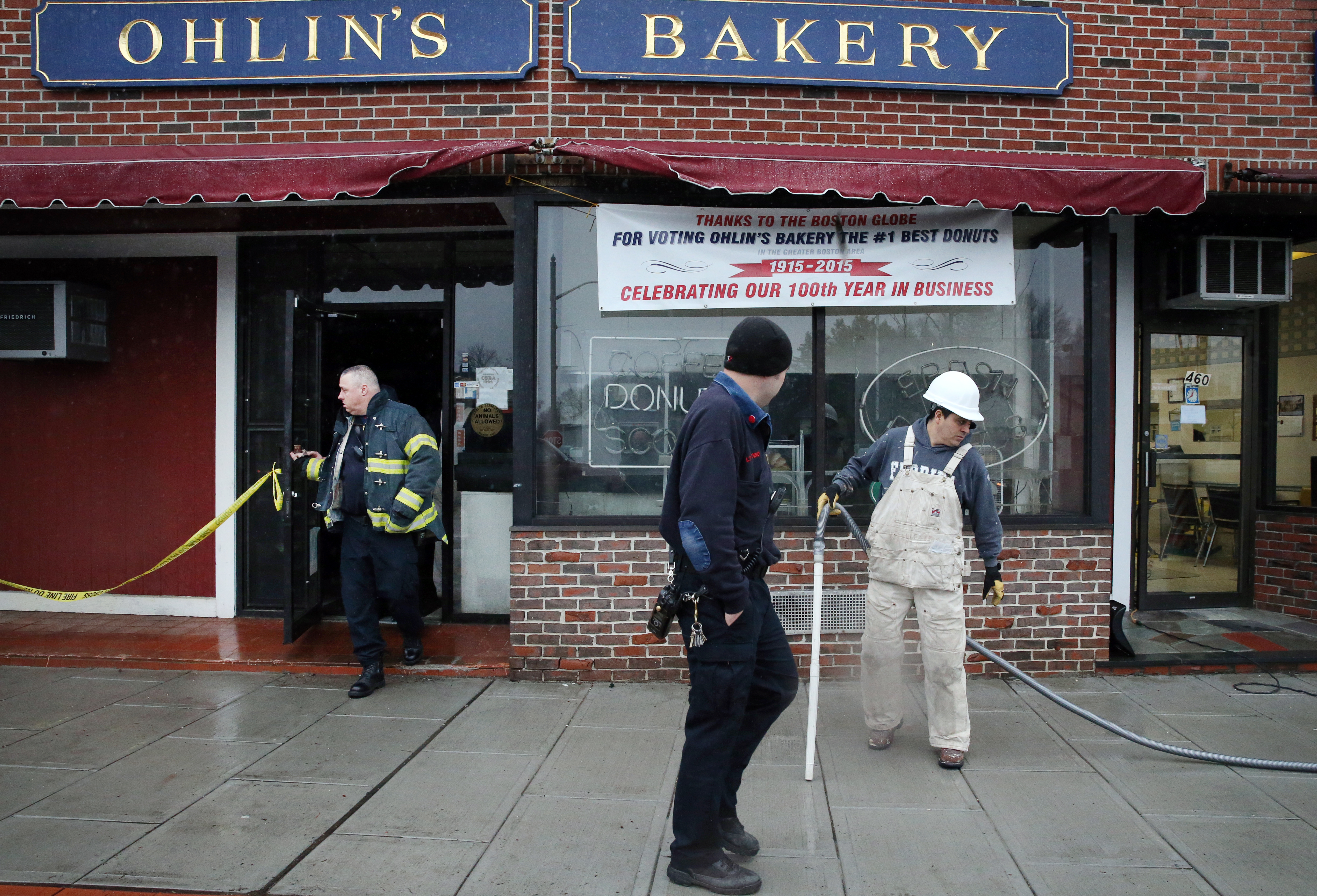 A construction worker cleared the scene of an oven explosion at a Belmont bakery Tuesday morning.