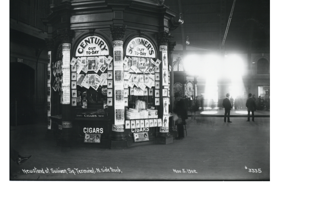 When print was on the rise — a newsstand at Sullivan Square Terminal in 1902.