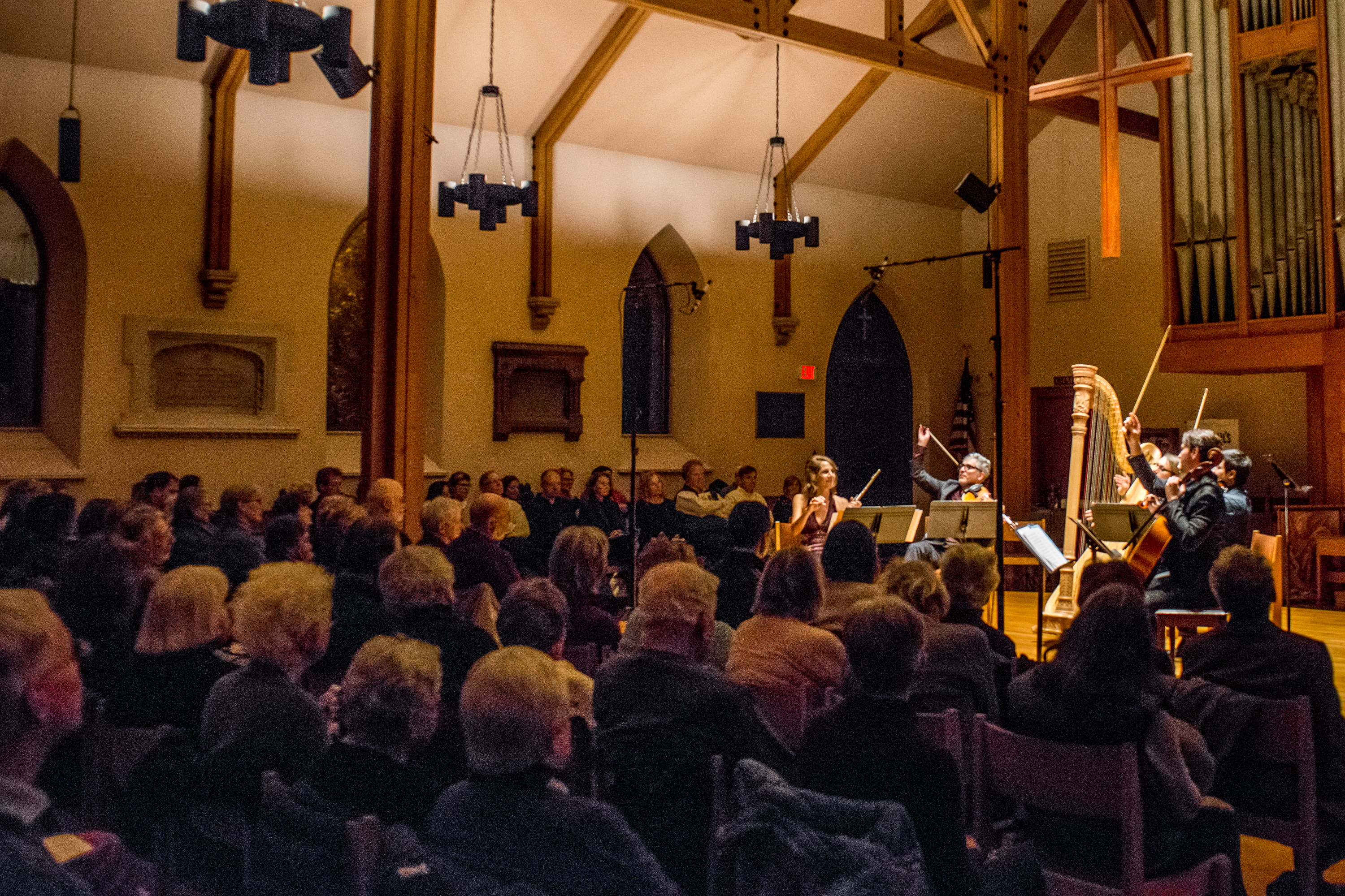 Mistral performing in Brookline on Nov. 11, with Julie Scolnik, Mistral’s artistic director, playing flute. The photo was taken after Christiansen went to the hospital.