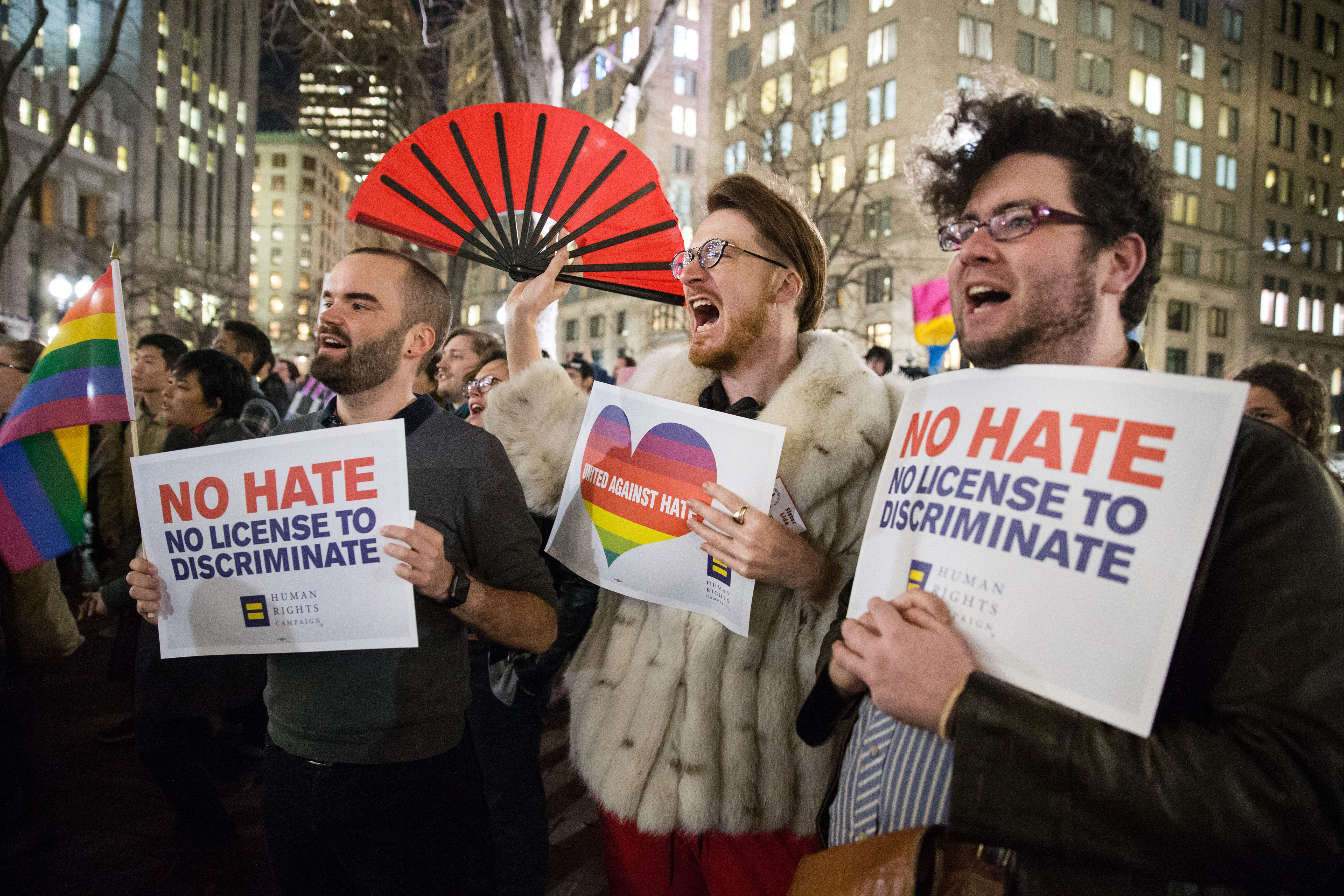 The Sisters of Perpetual Indulgence chanted during a rally to support transgender students held at Post Office Square in Boston.