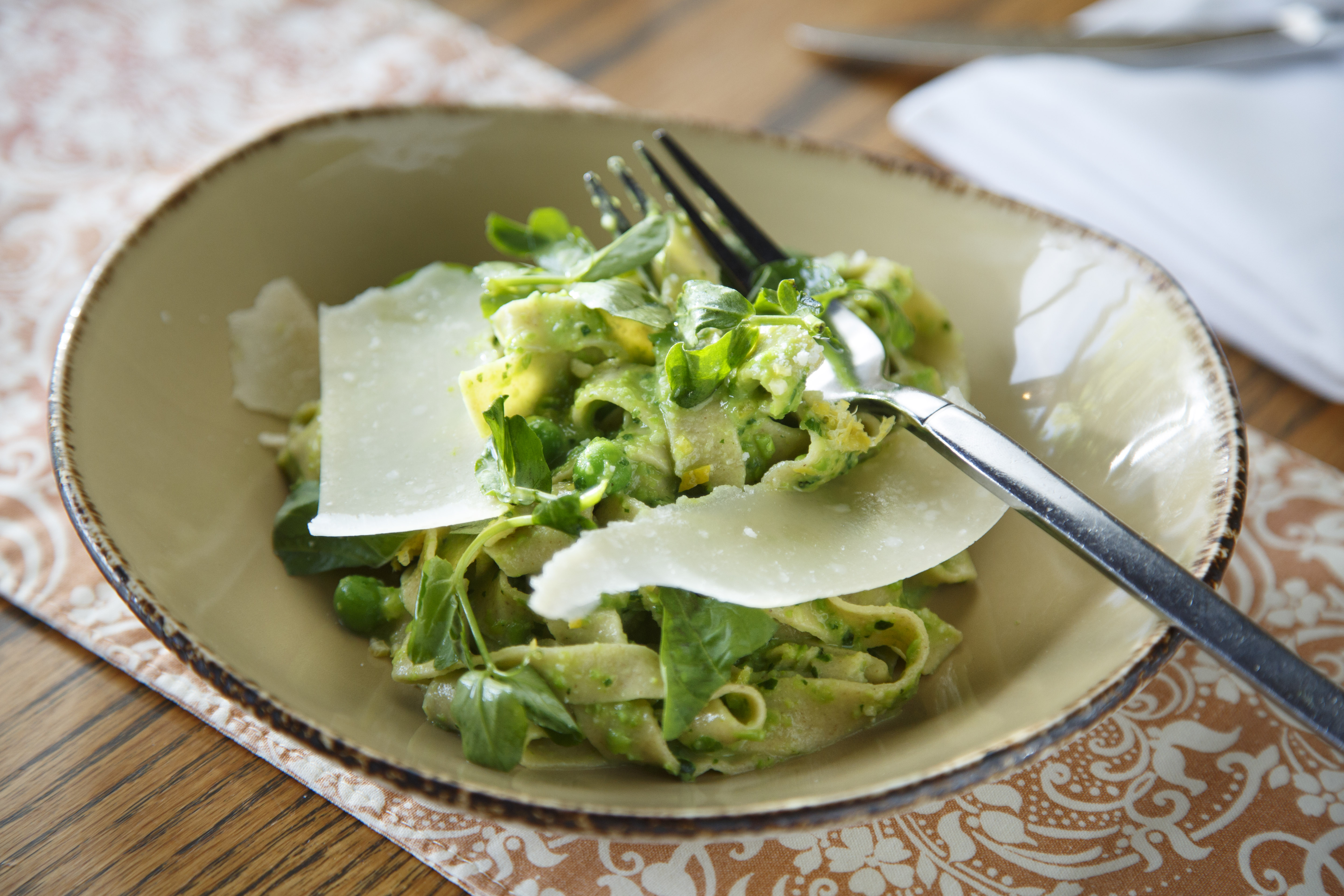 Fresh tagliatelle with peas and basil at Giulia restaurant.