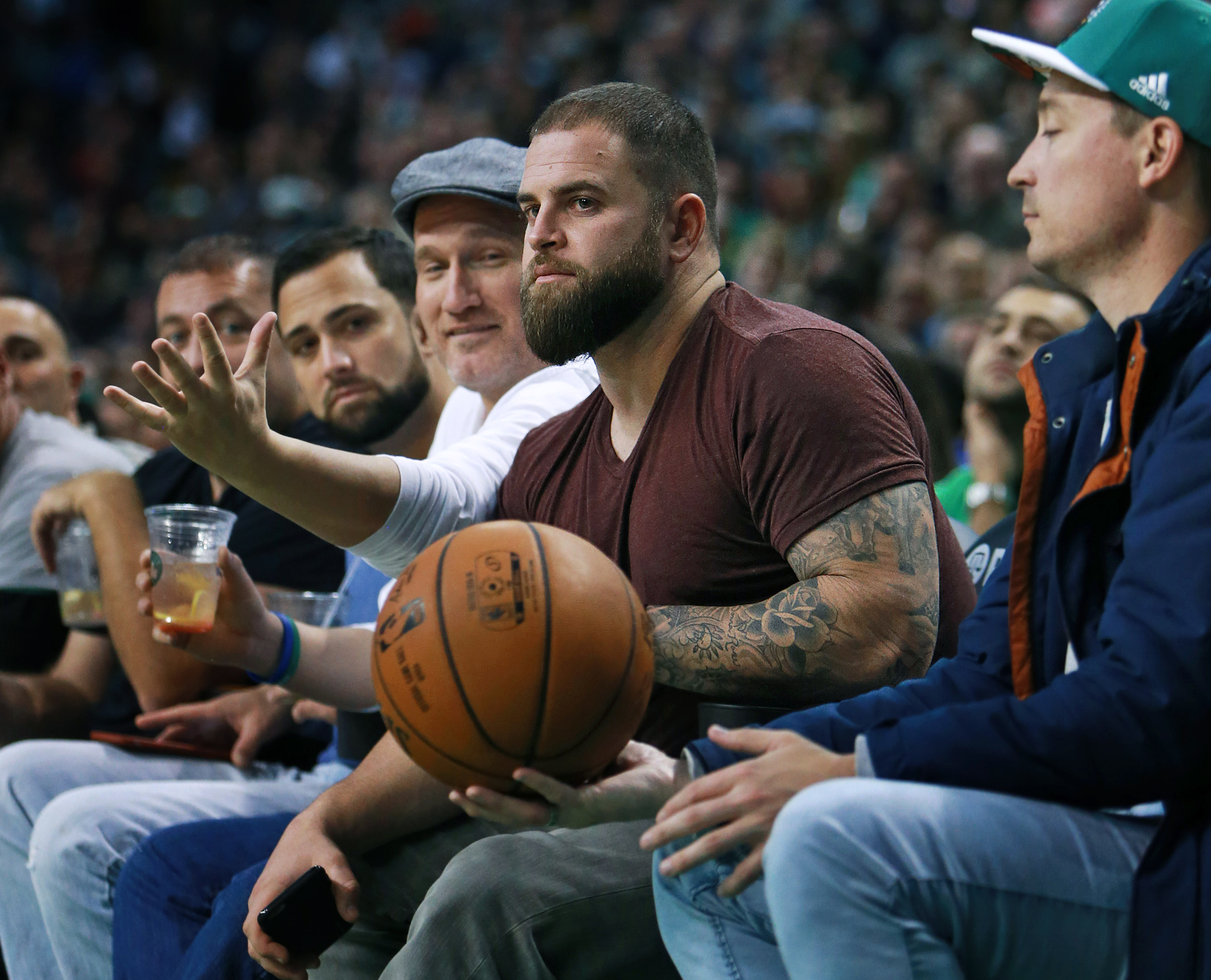Former Red Sox first baseman Mike Napoli was seated courtside during a Celtics game last week.