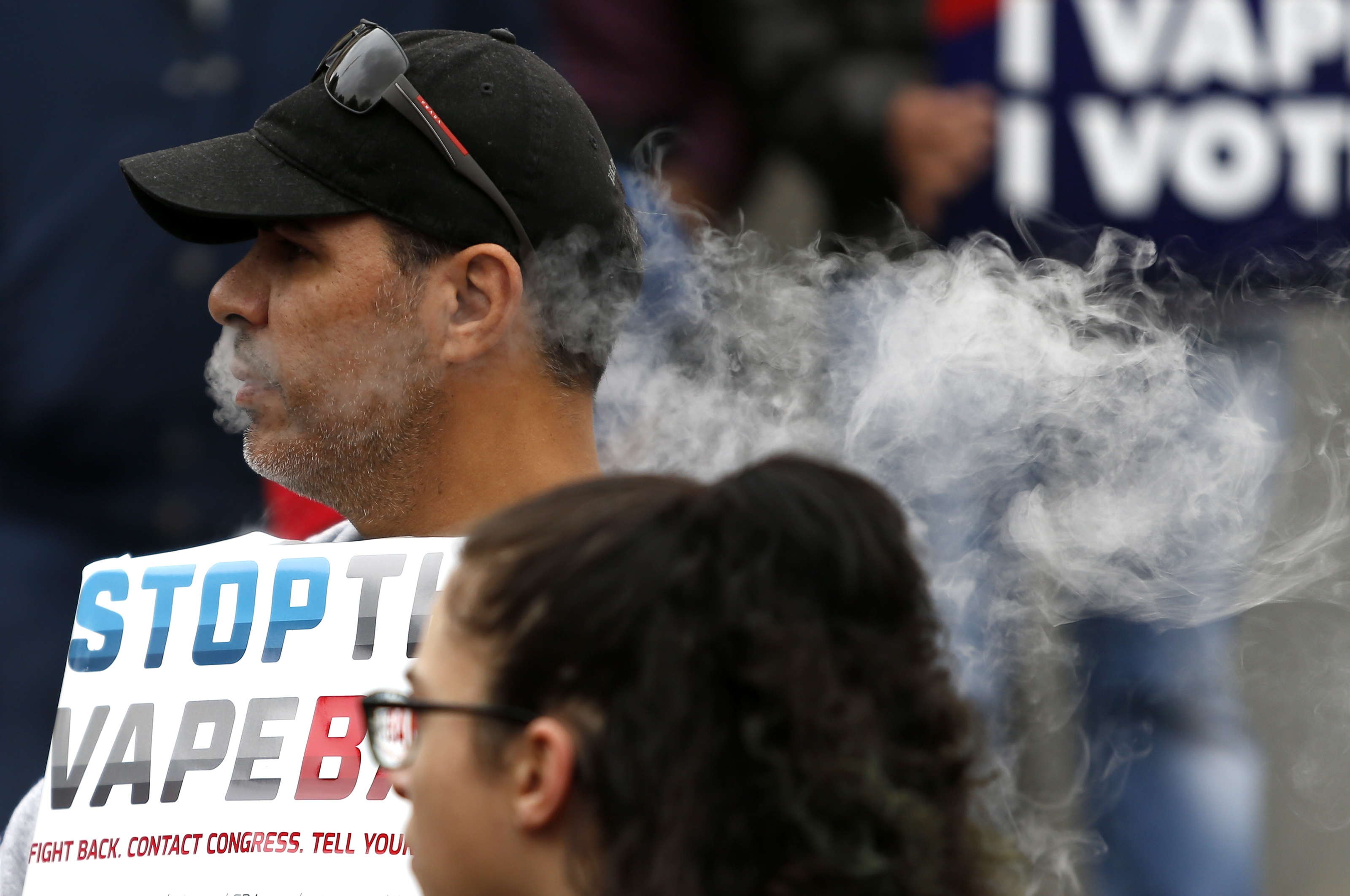 A protester vaped during the rally.