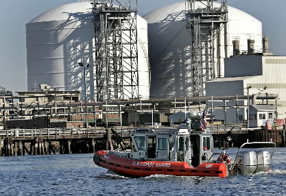 Some energy suppliers note security risks associated with LNG shipments into Boston Harbor, where a team of heavily armed security personnel are deployed in boats and along shorelines when an LNG tanker steams into the harbor.