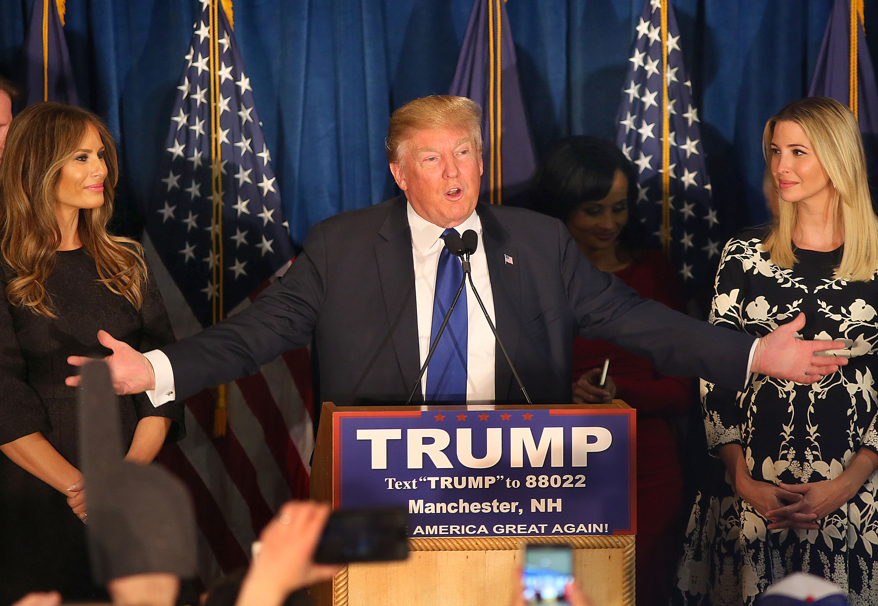 Donald Trump spoke to supporters in New Hampshire on Tuesday night.