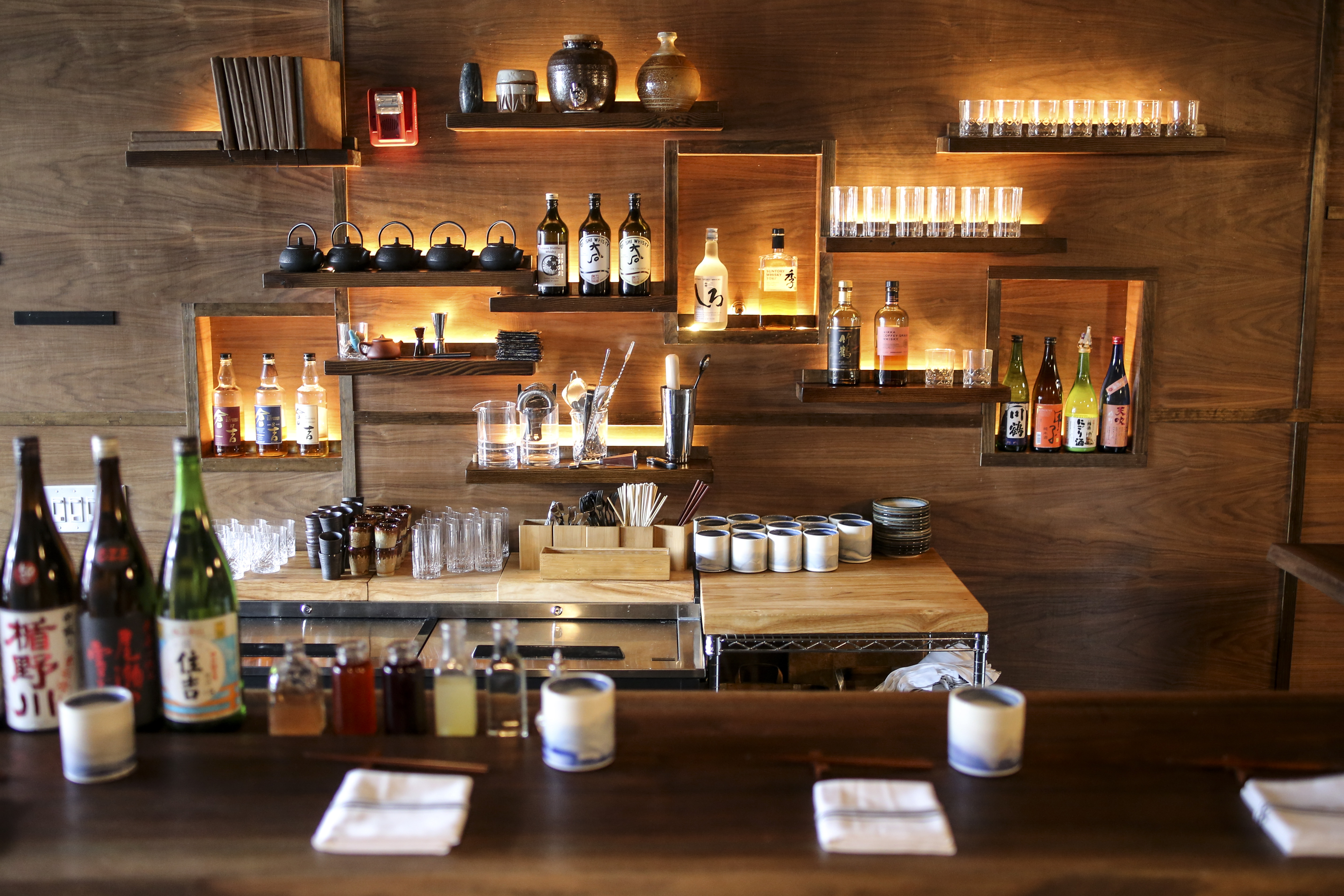 Japanese whiskeys behind the bar.