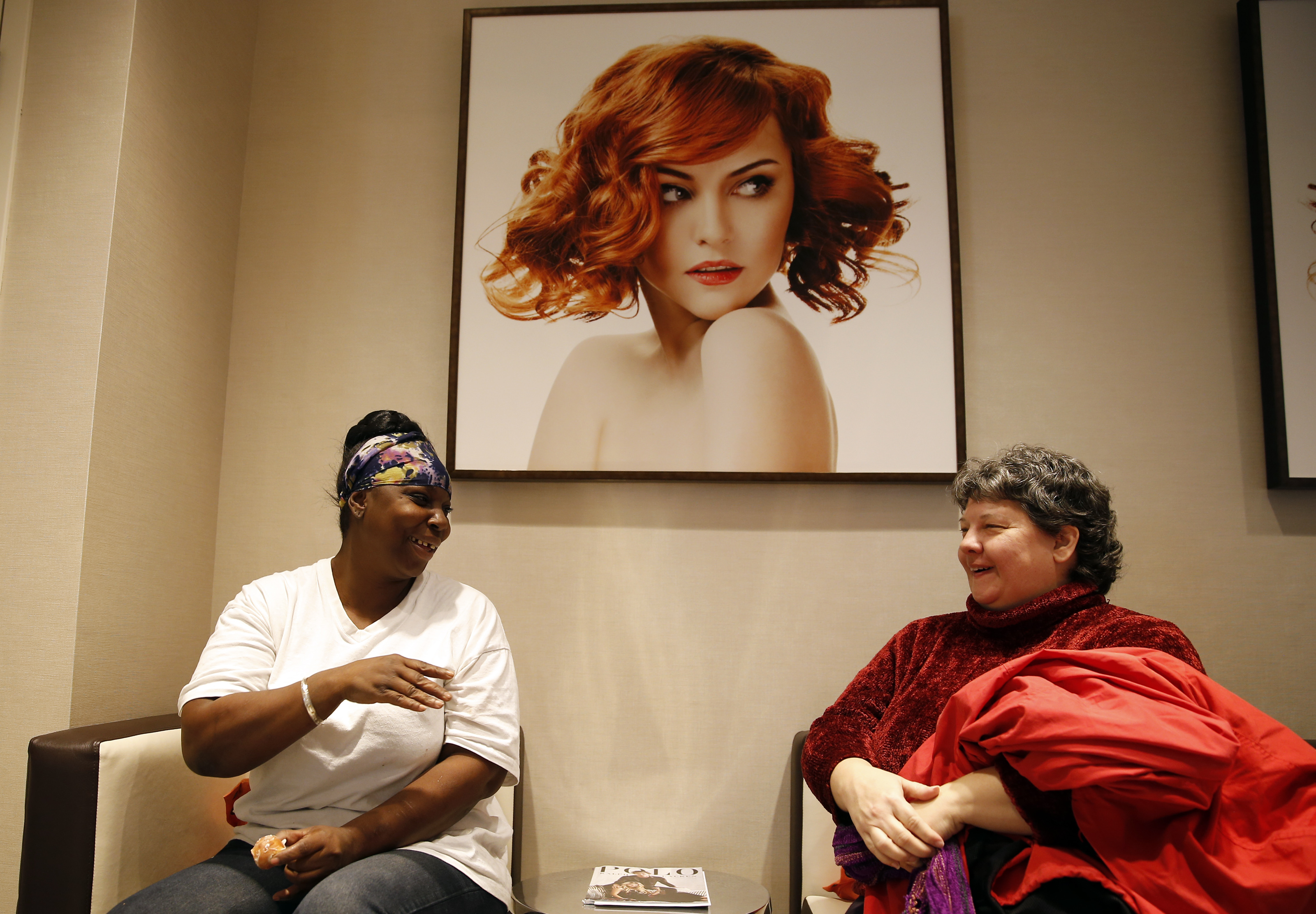 “It feels wonderful,” said Cathy Cox (right), with Tonya Higgins at the Green Tangerine Spa & Salon.