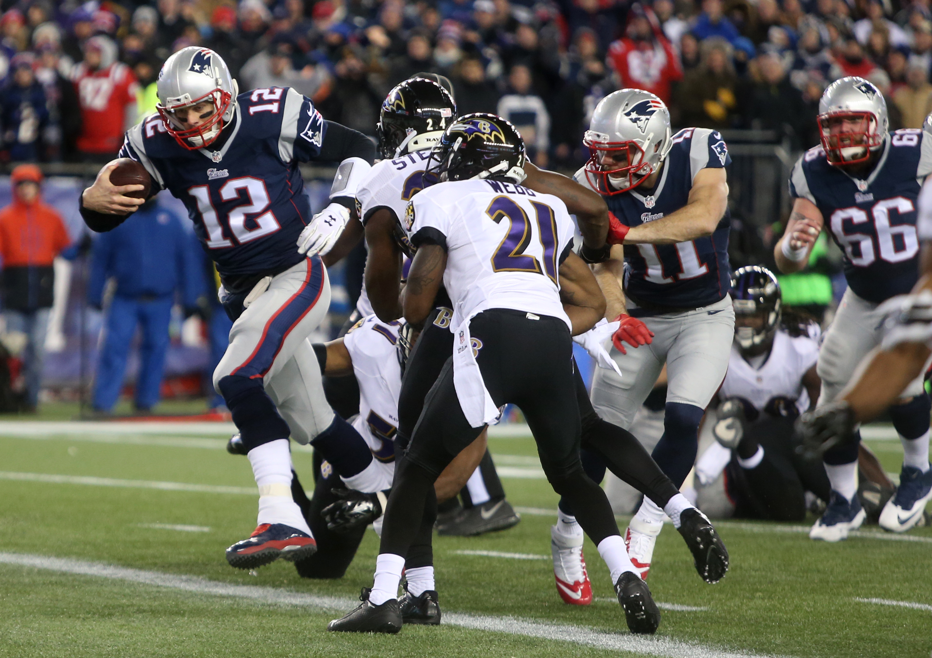 This 4-yard touchdown against the Ravens in the 2014 divisional round is one of his six postseason rushing scores.
