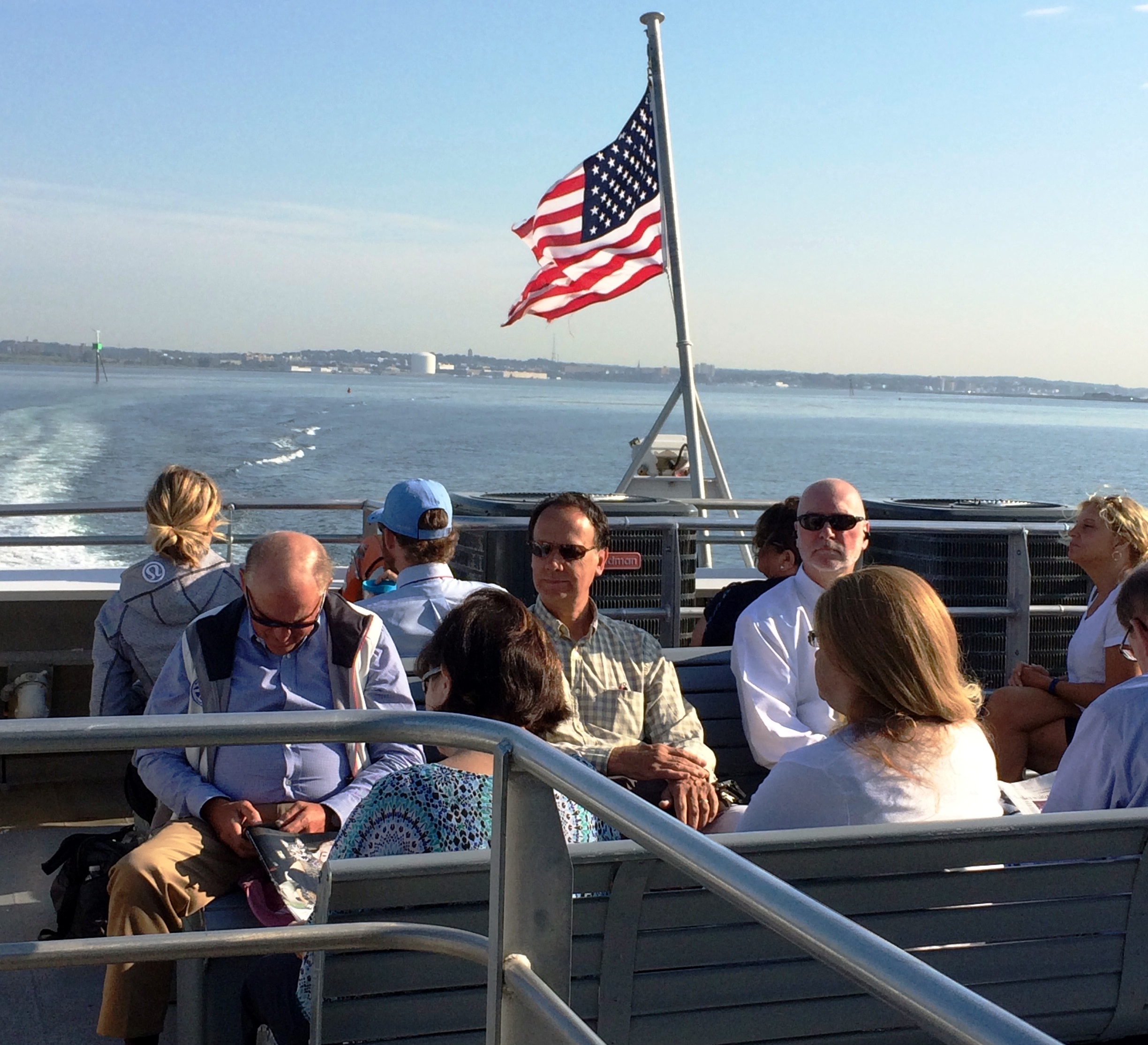 Commuters enjoy calm seas as the ferry departs Lynn and heads to Boston.