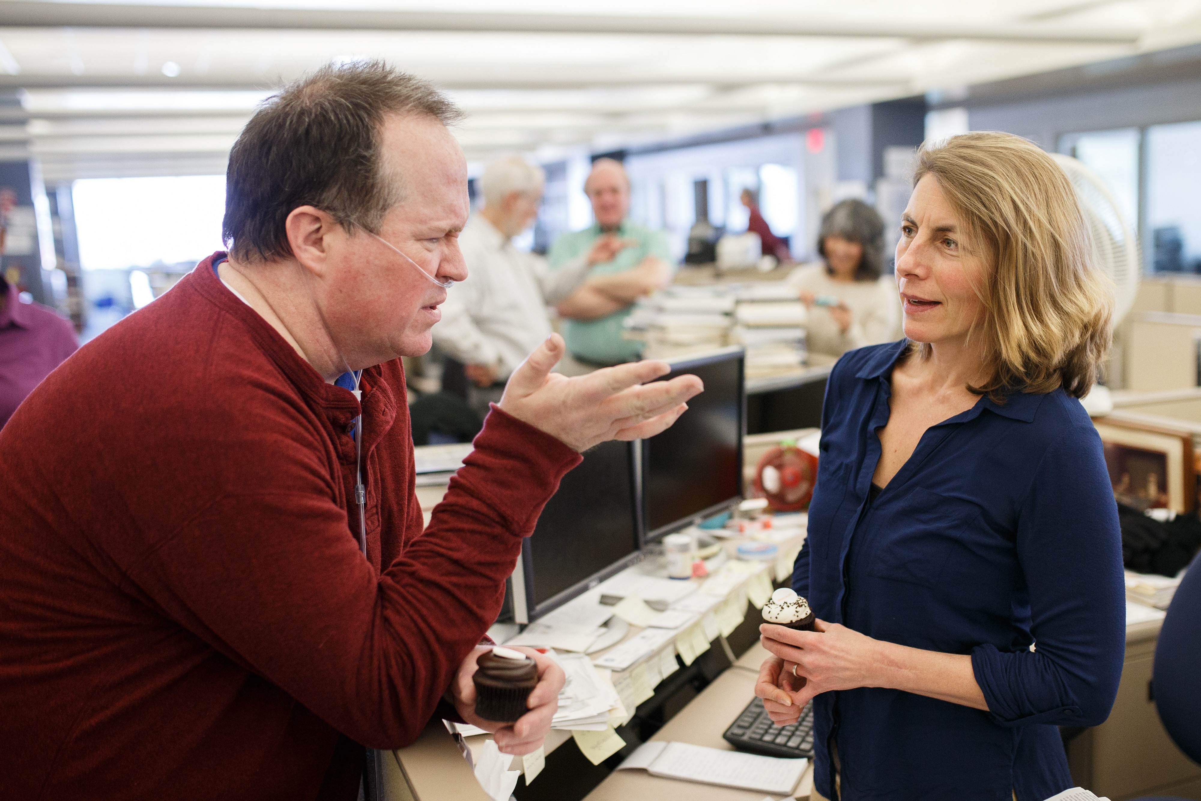 Globe reporter Sacha Pfeiffer talked with Joe Crowley during a visit to the newsroom in 2016.