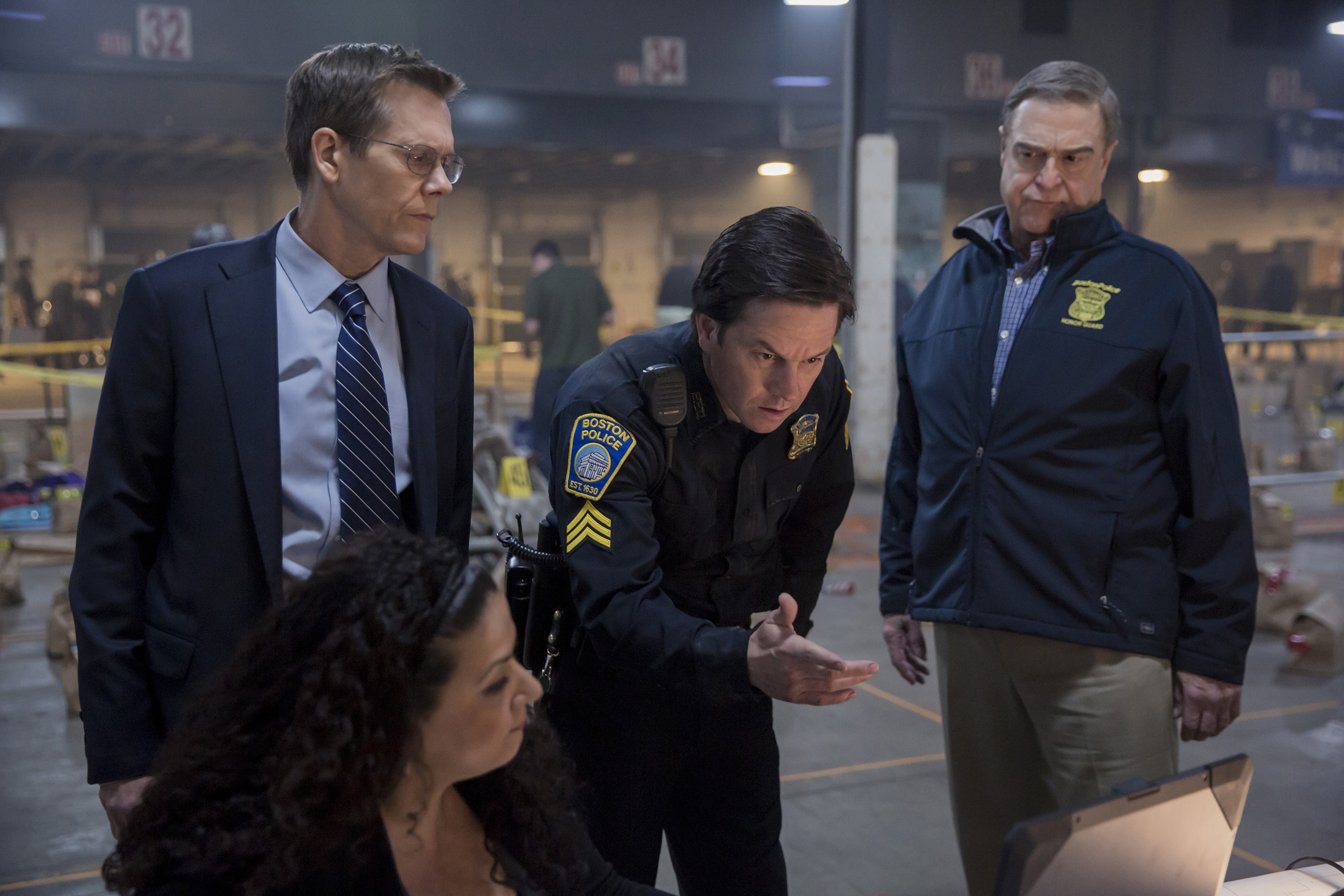 Actors (from left) Kevin Bacon, Mark Wahlberg, and John Goodman worked on “Patriots Day,’’ which opens Dec. 21.