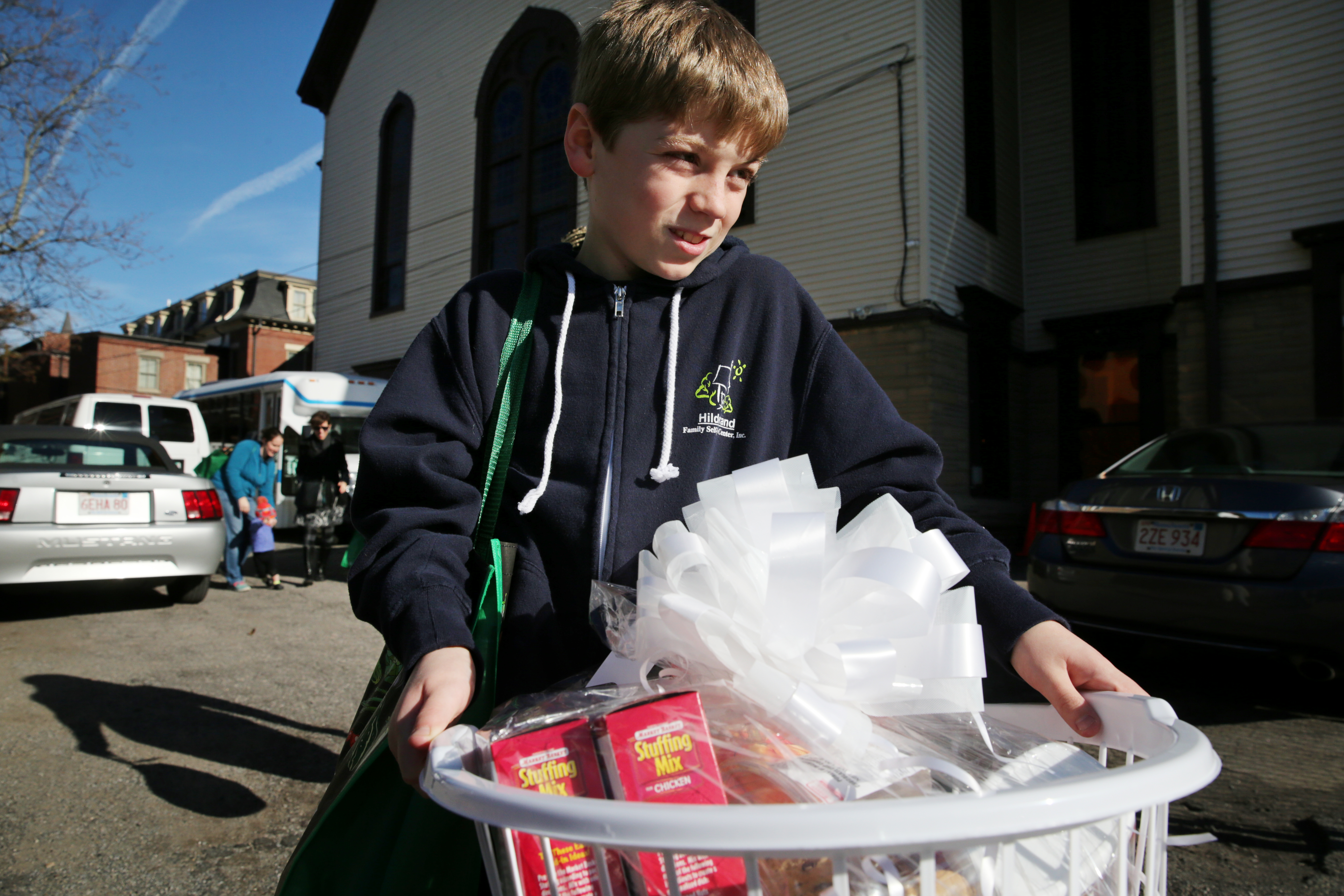 Liam delivered Thanksgiving fixings to the shelter Tuesday.