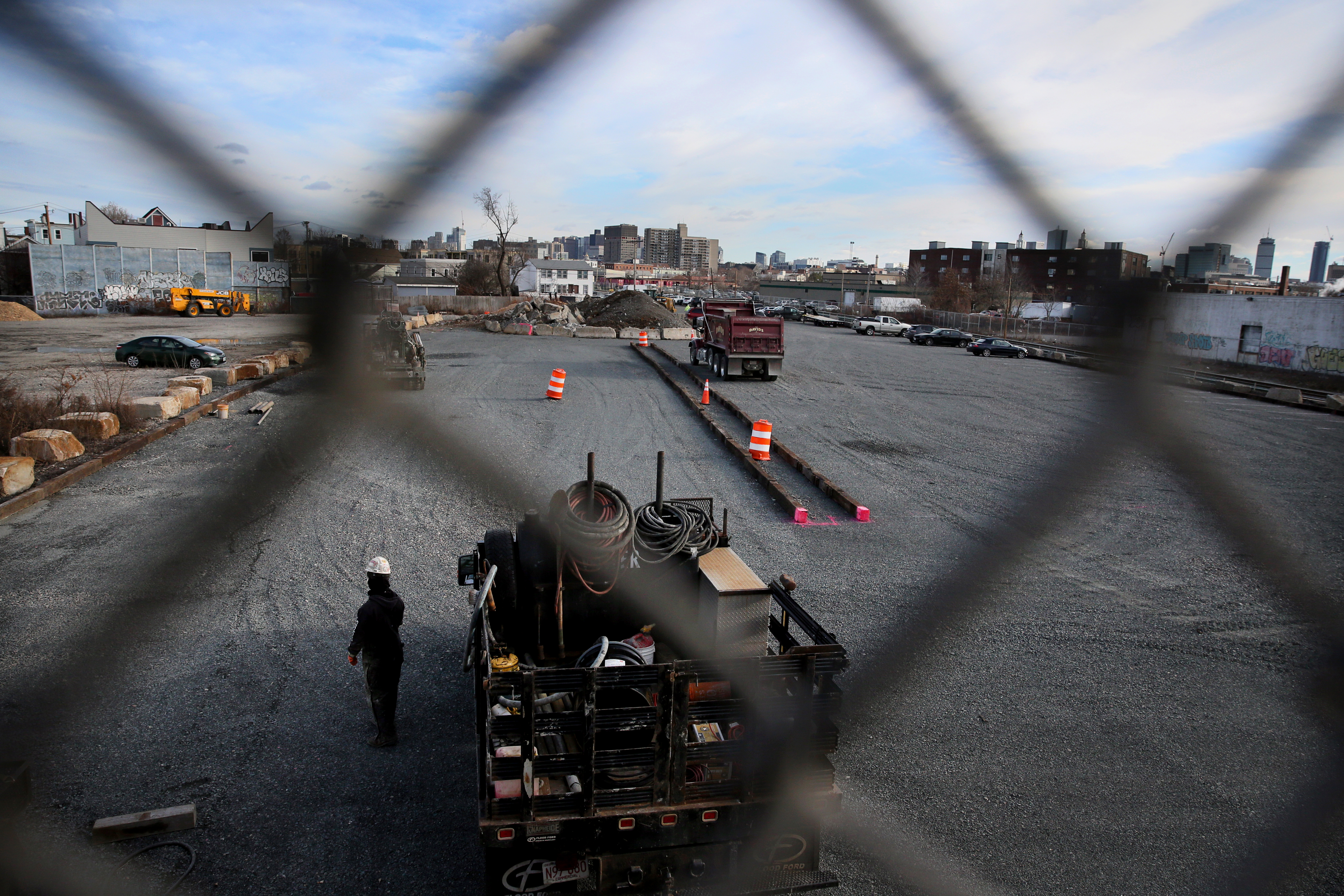 Work was underway on a new spur of the MBTA's Green Line to Union Square, a key spark in plans for a $1.5 billion redevelopment of the neighborhood.