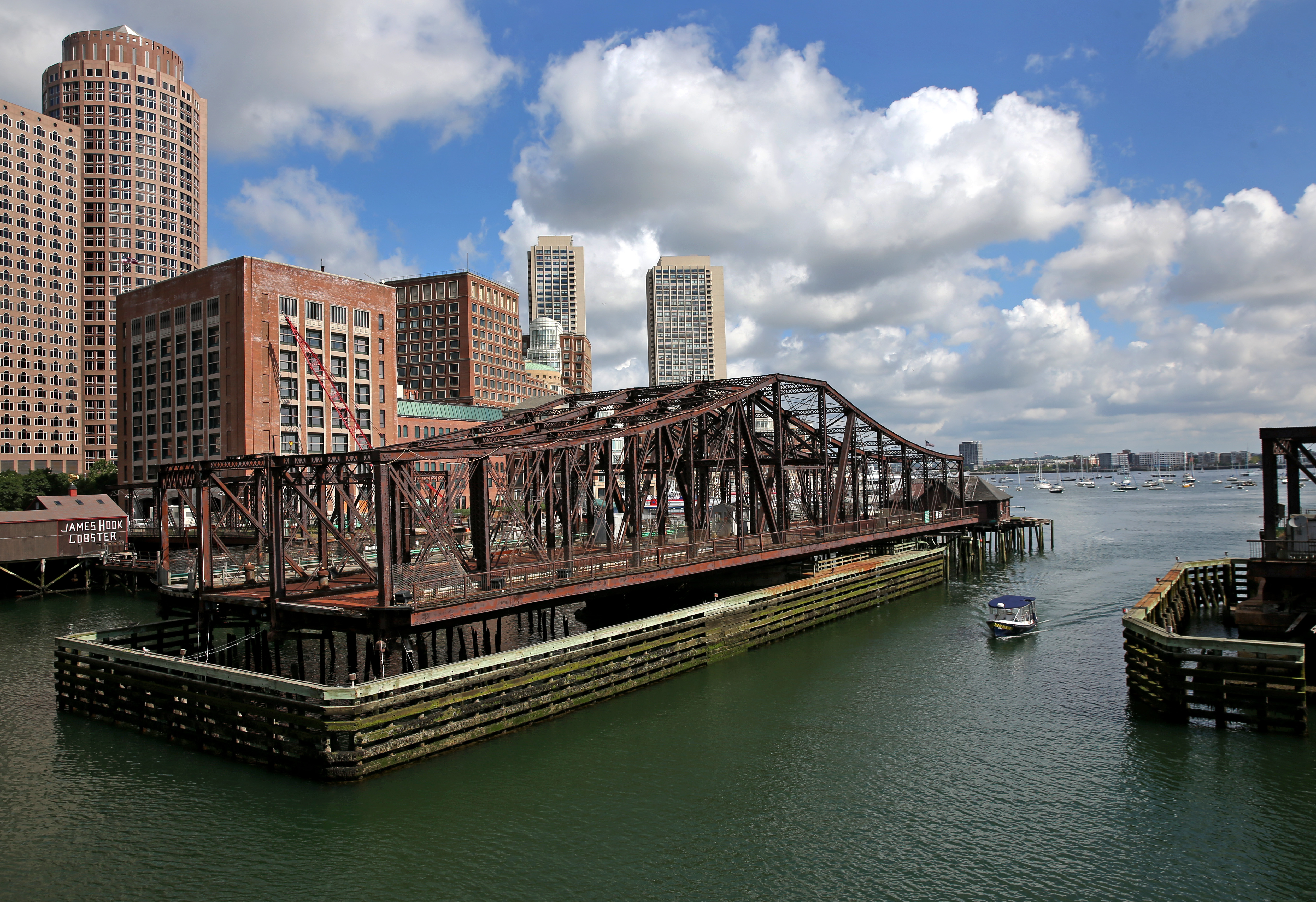 The swinging bridge was left in the open position when it was put out of use in 2014.