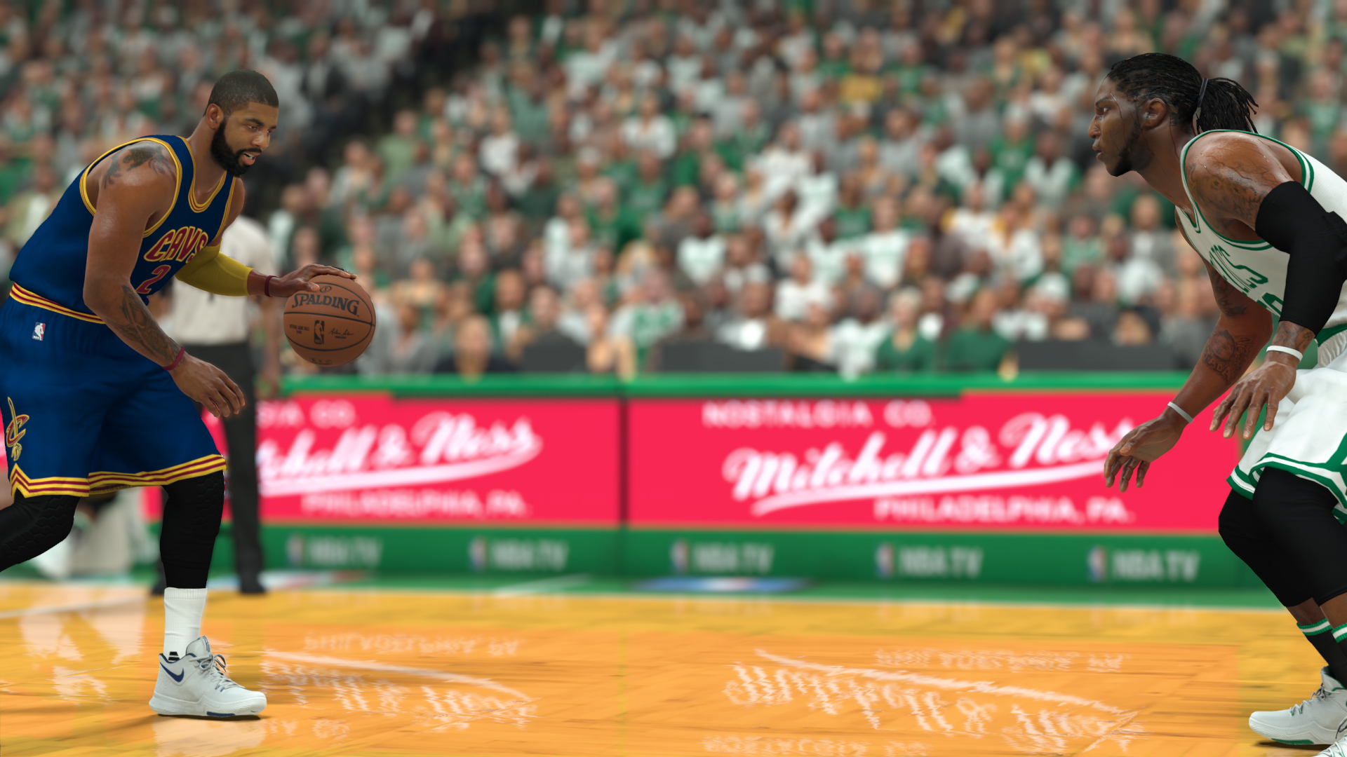 A screen capture provided by the maker of NBA 2K featuring Kyrie Irving vs. Jae Crowder.