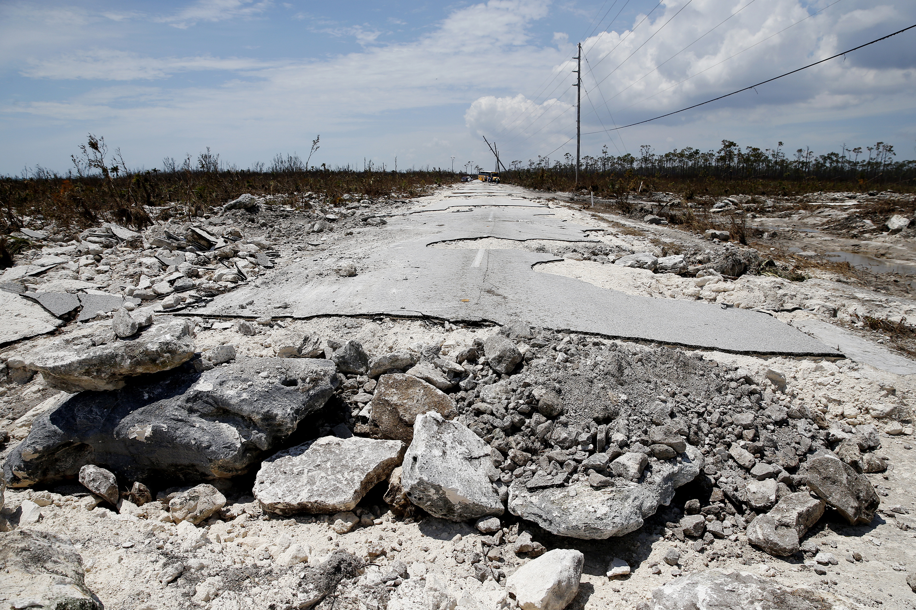 Large portions of a road were swept away by Hurricane Dorian.