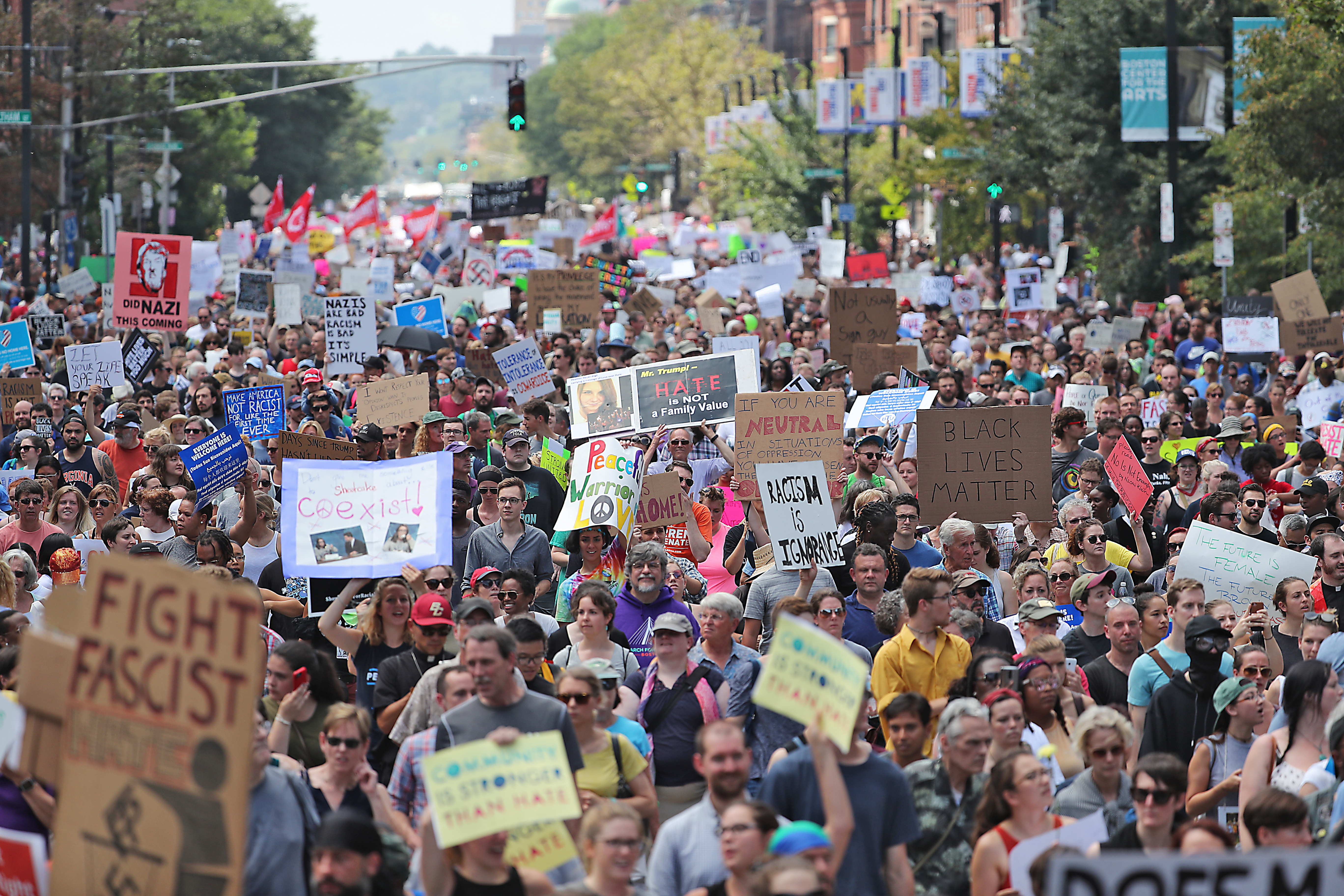 Thousands of counterprotesters took to the streets on Aug. 19, opposing the “free speech” rally.