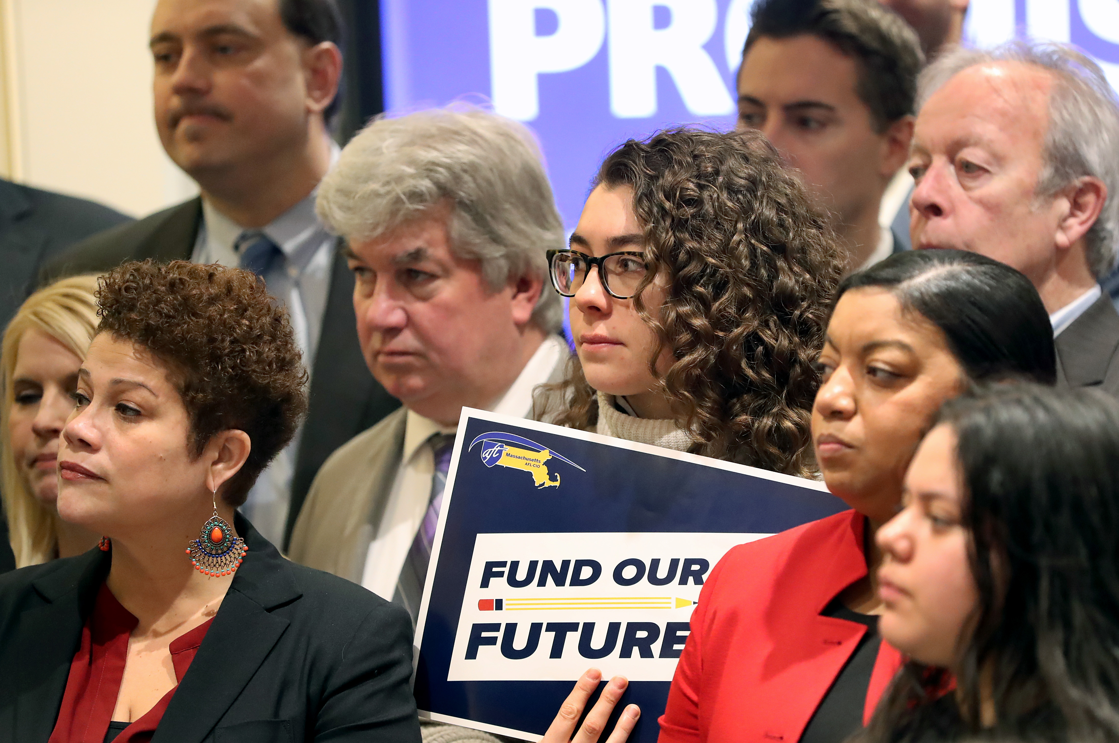 At the Massachusetts State House, Boston Mayor Marty Walsh and state Senator Sonia Chand-Diaz attended a press conference along with members of the Massachusetts Teachers Association, the Massachusetts Association of School Committees, Boston's NAACP chapter, members of the Foundation Budget Review Commission, public school teachers, parents and students, and a number of other groups.