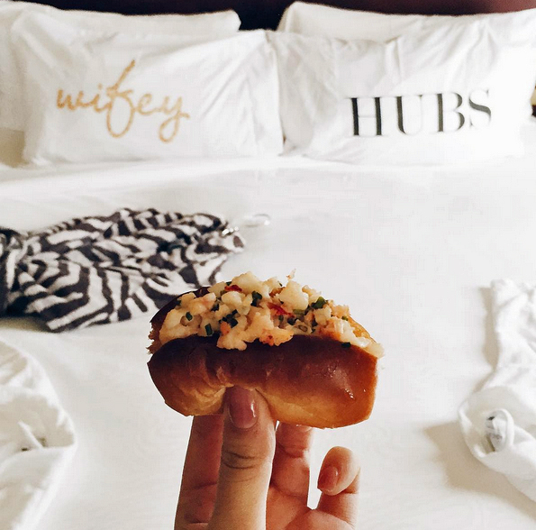 Custom pillow cases and a lobster slider at Hotel Marlowe.