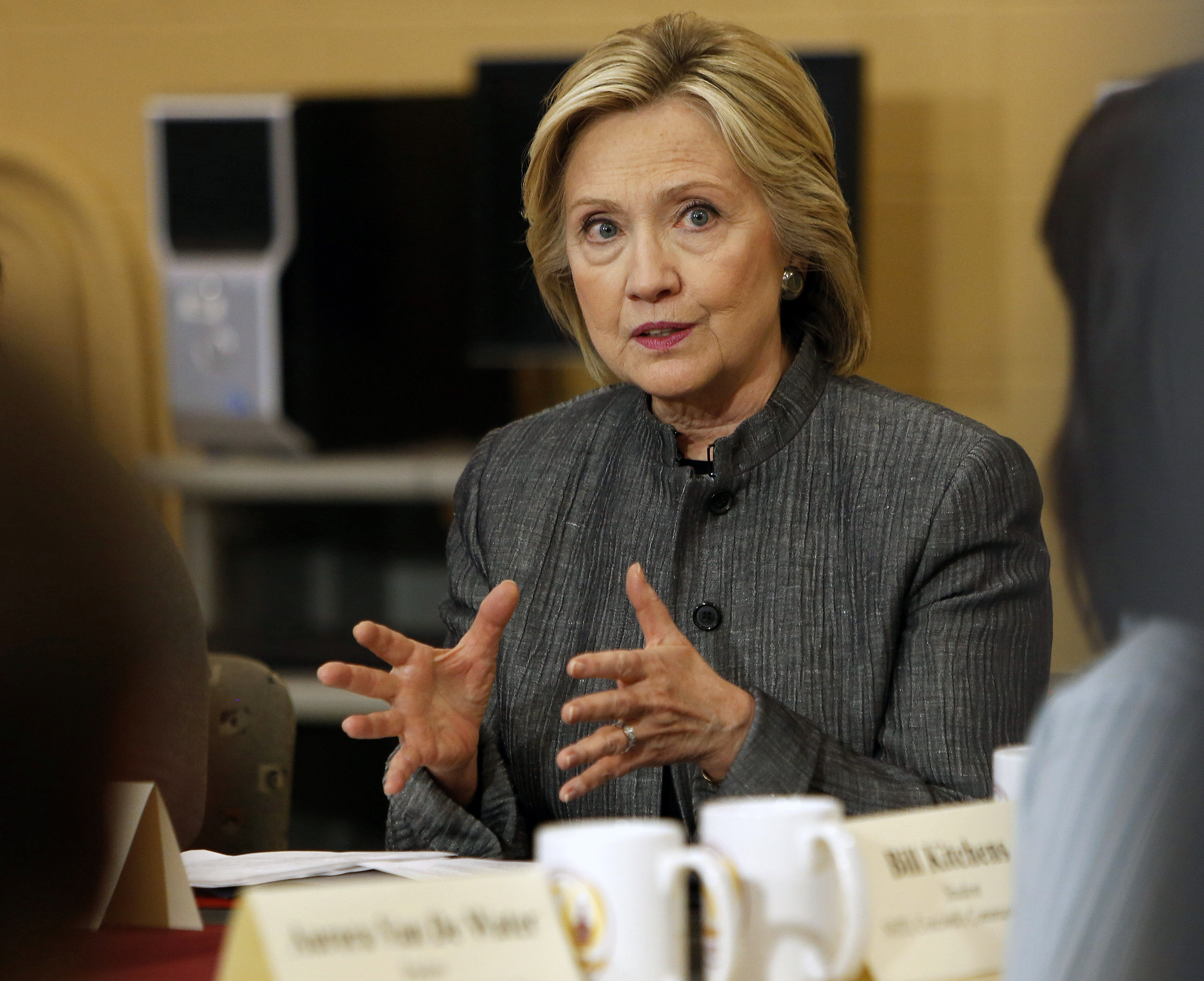 Hillary Clinton spoke to students and faculty during a campaign stop at New Hampshire Technical Institute in Concord on April 21.
