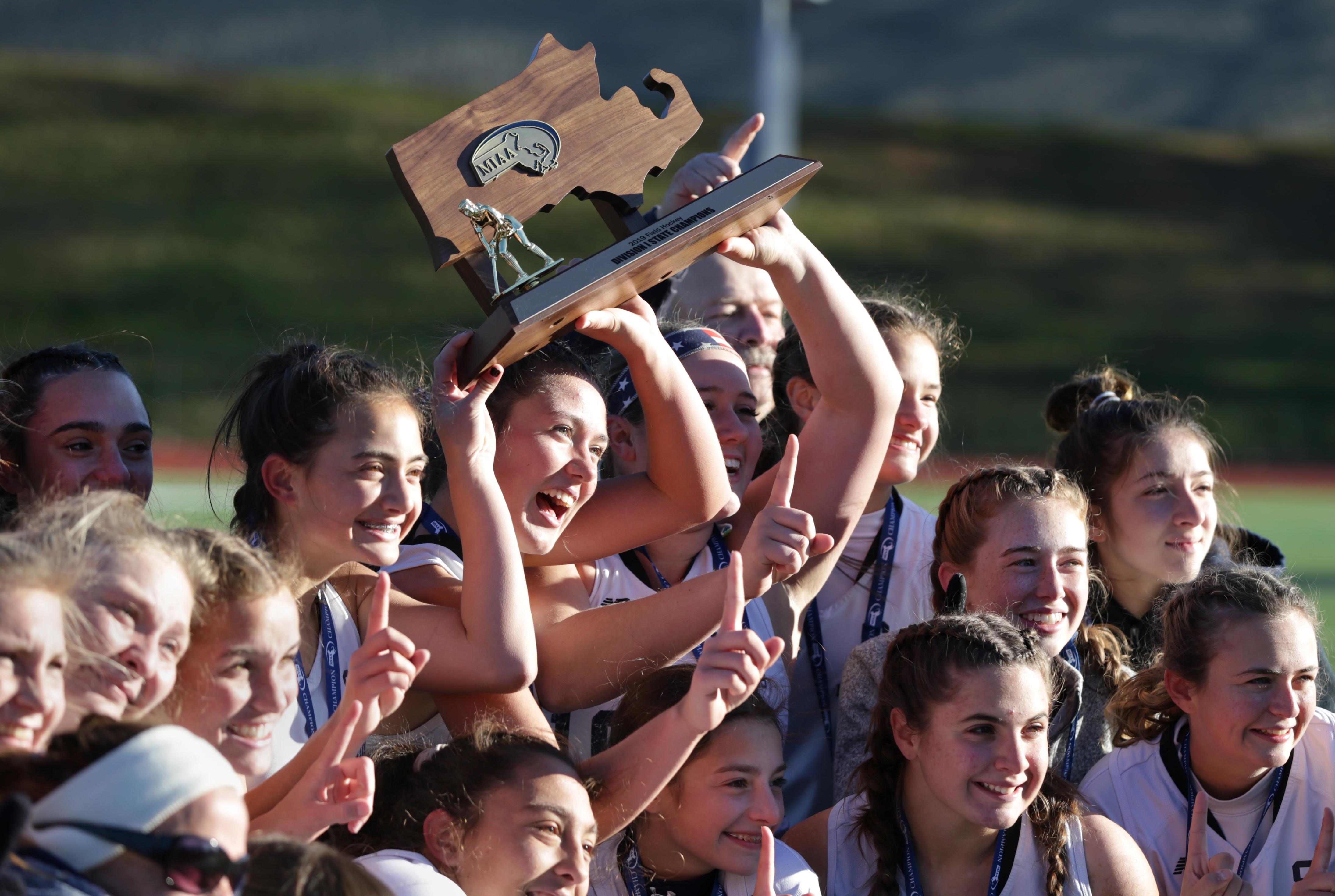 Somerset Berkley celebrates it win at the Division 1 MIAA field hockey final.