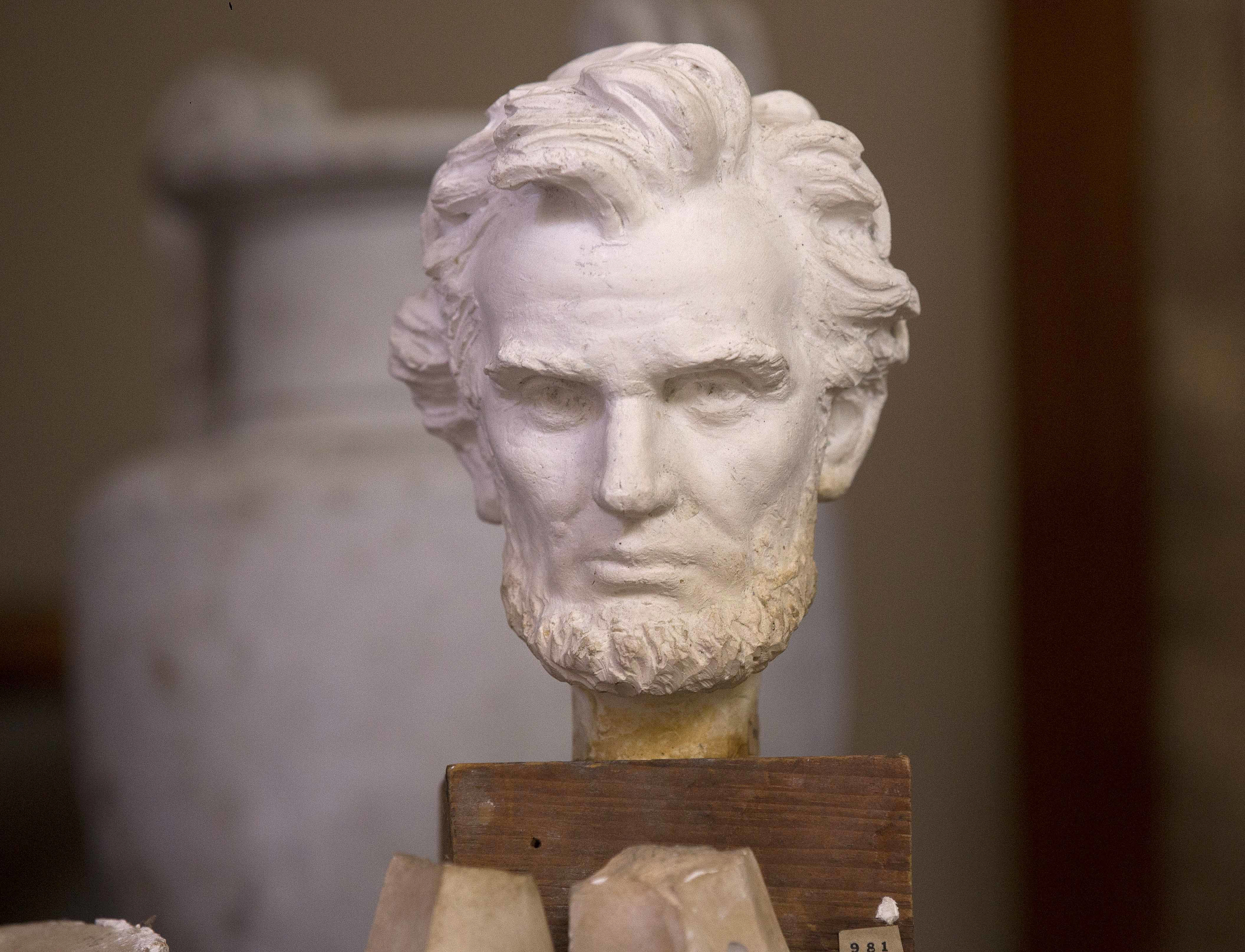 A plaster cast of former president Abraham Lincoln at the studio of Augustus Saint-Gaudens in Cornish, N.H.