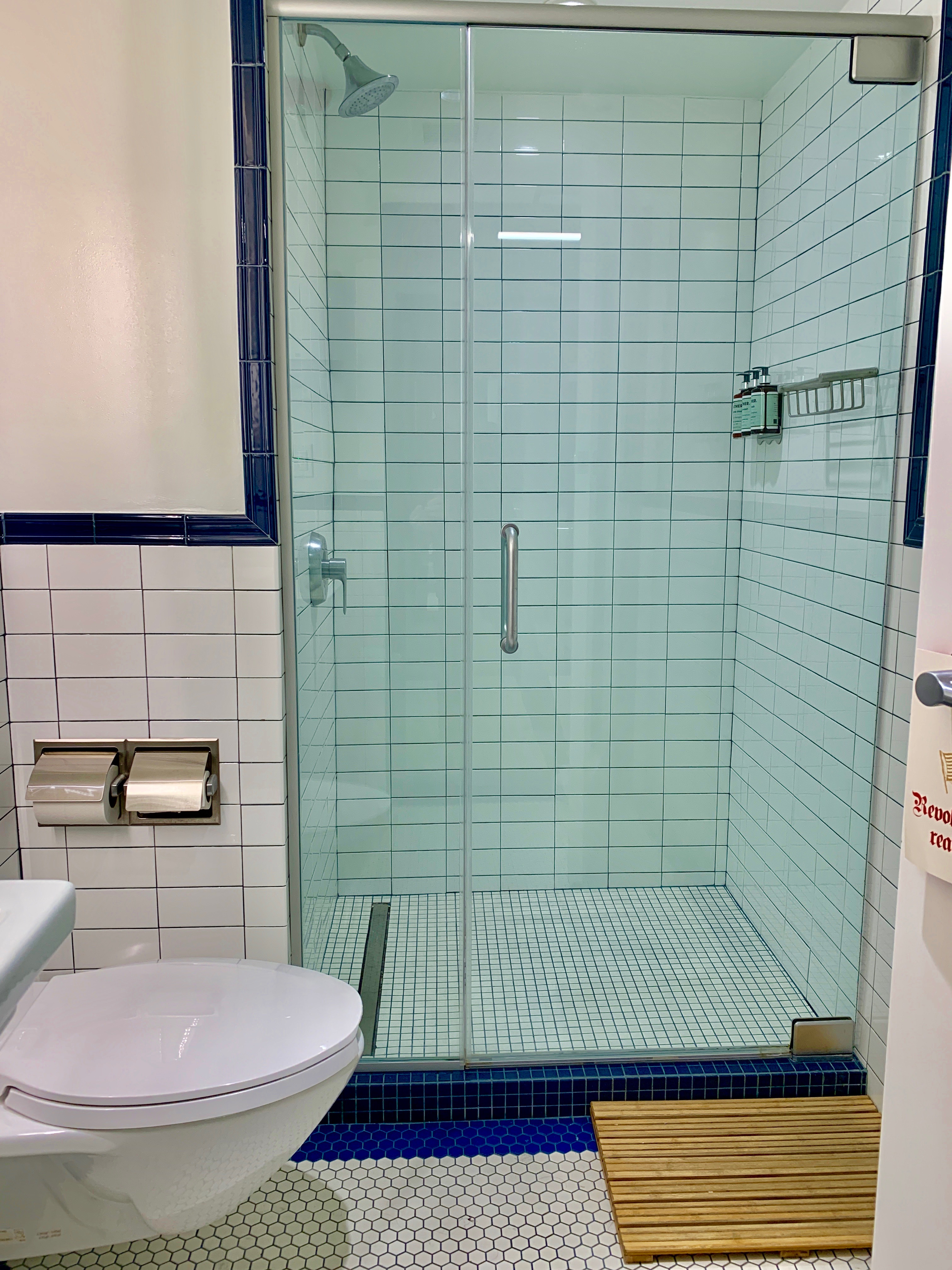 The famous shared bathroom at the Revolution Hotel in Boston