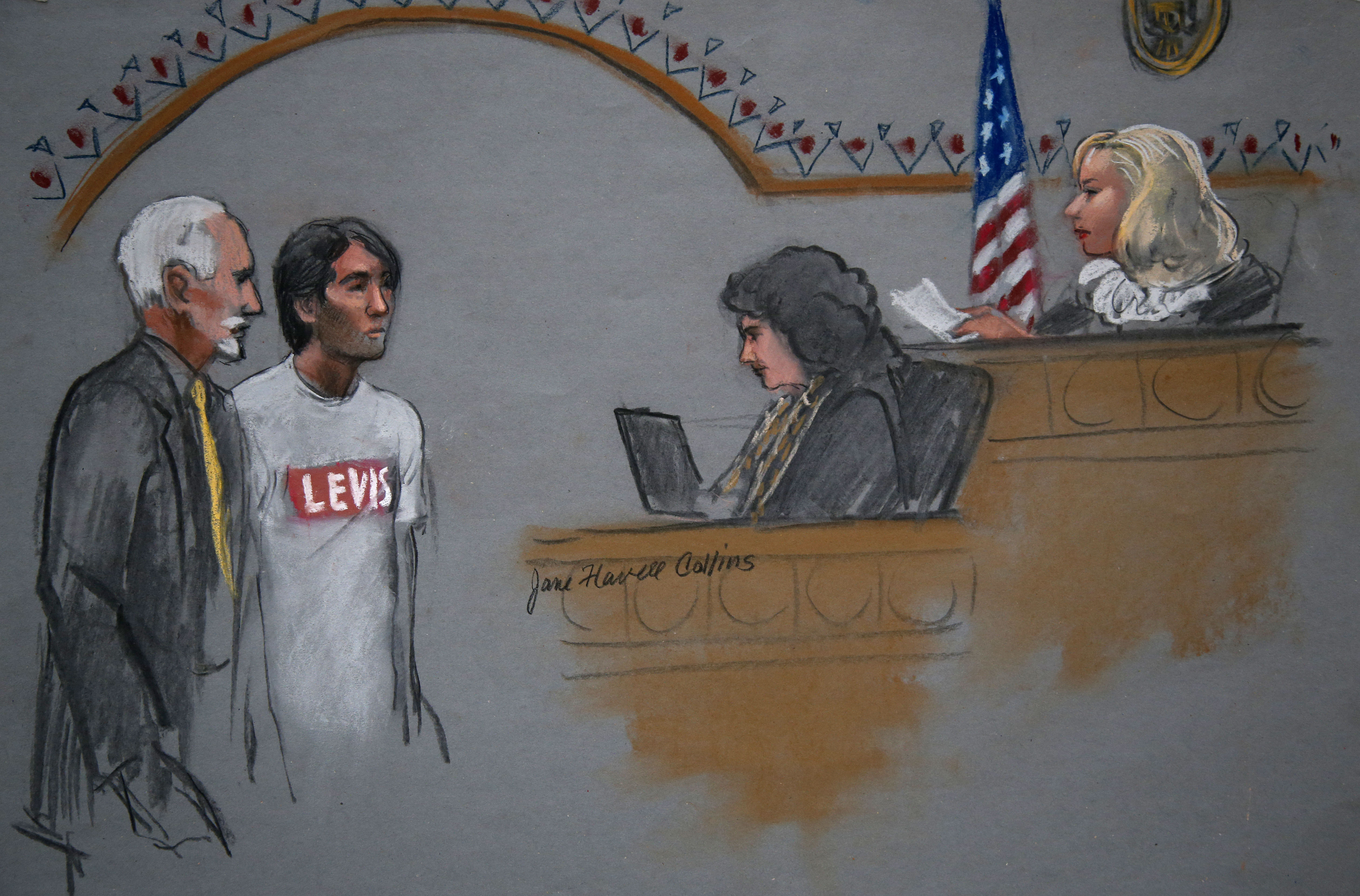 In this courtroom sketch, Khairullozhon Matanov appeared in federal court before a magistrate judge.