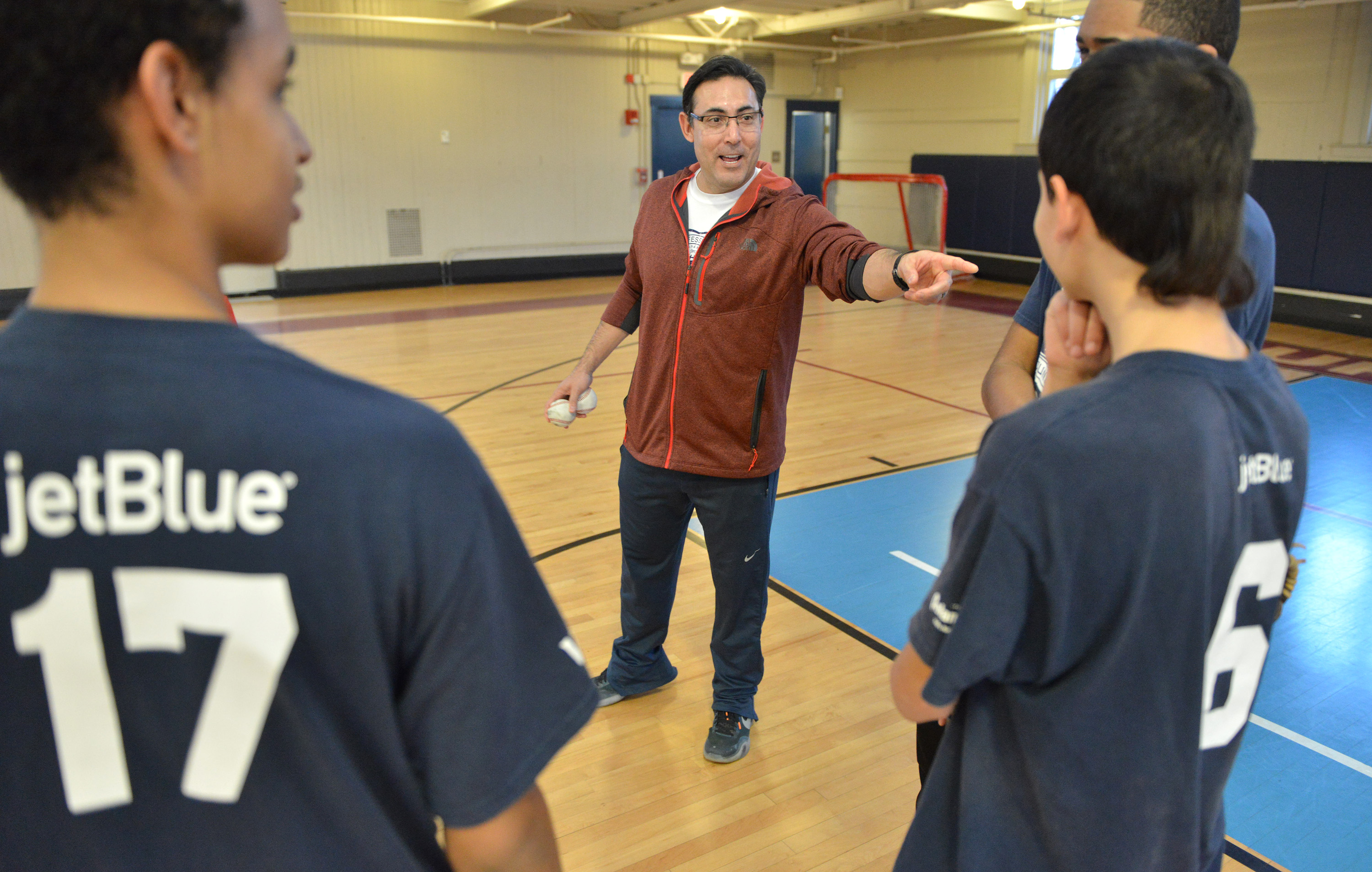 Ruben Amaro Jr. led a recent baseball clinic at the Curtis Hall Community Center in Jamaica Plain.