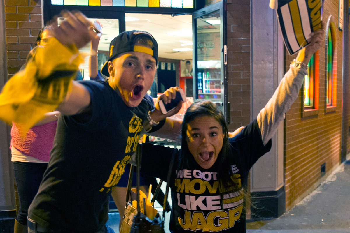 Allan Royer and Ashley Irvine celebrated on Causeway Street after the win.