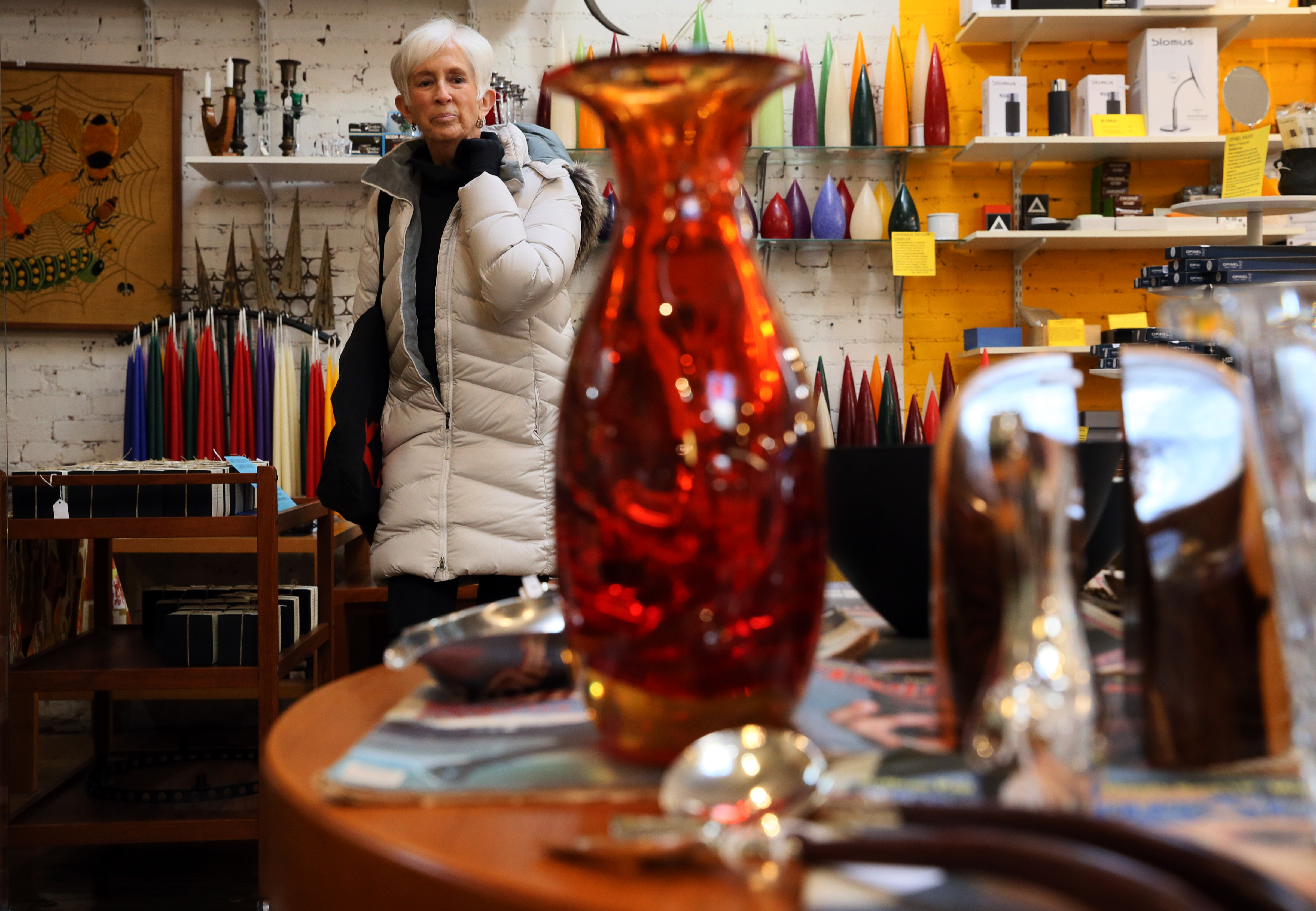 Ann Meyers of Cambridge shopped at Abodeon on Massachusetts Avenue on Saturday.