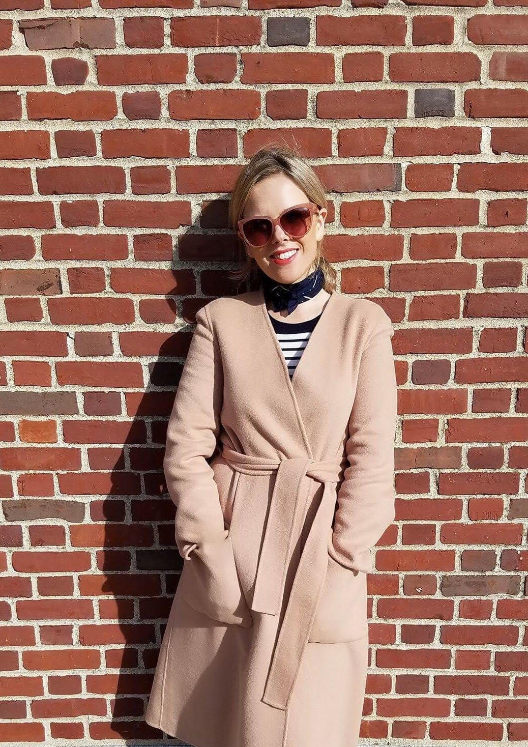 Fashion stylist Michelle Coughlan in a double-belted coat from Marks and Spencer.
