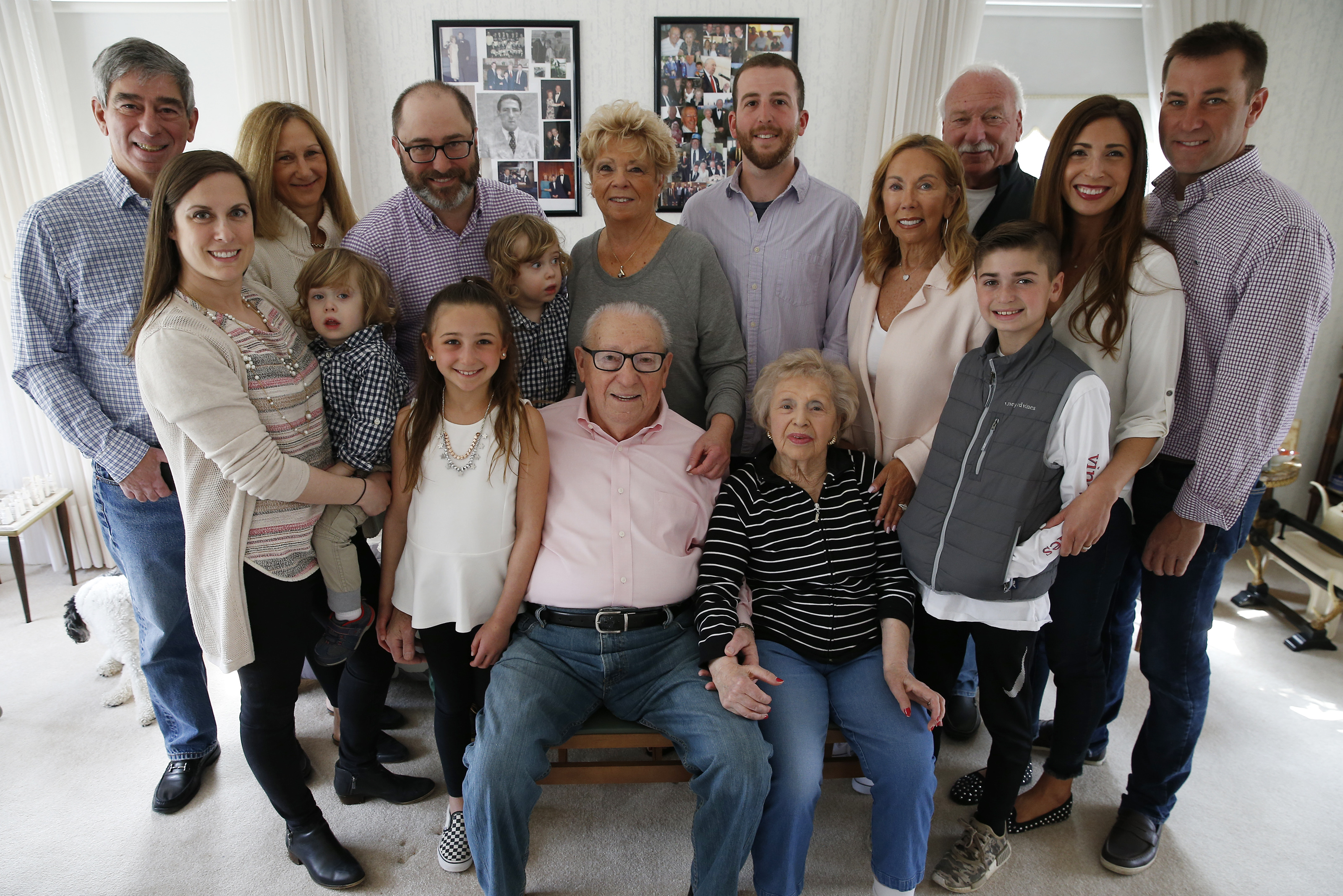 Arbeiter with his family at home: Front row from left: Robyn Fritz holding Rylan, Emme Fritz, Izzy Arbeiter, Anna Arbeiter, and Ben Fritz. Back row from left: Jack Arbeiter, Hillary Saffer, Jeff Fritz holding Charlie, Harriet Fritz, David Arbeiter, Fran Rotman, Bob Zicher, Jenn Fritz, and Matt Fritz.
