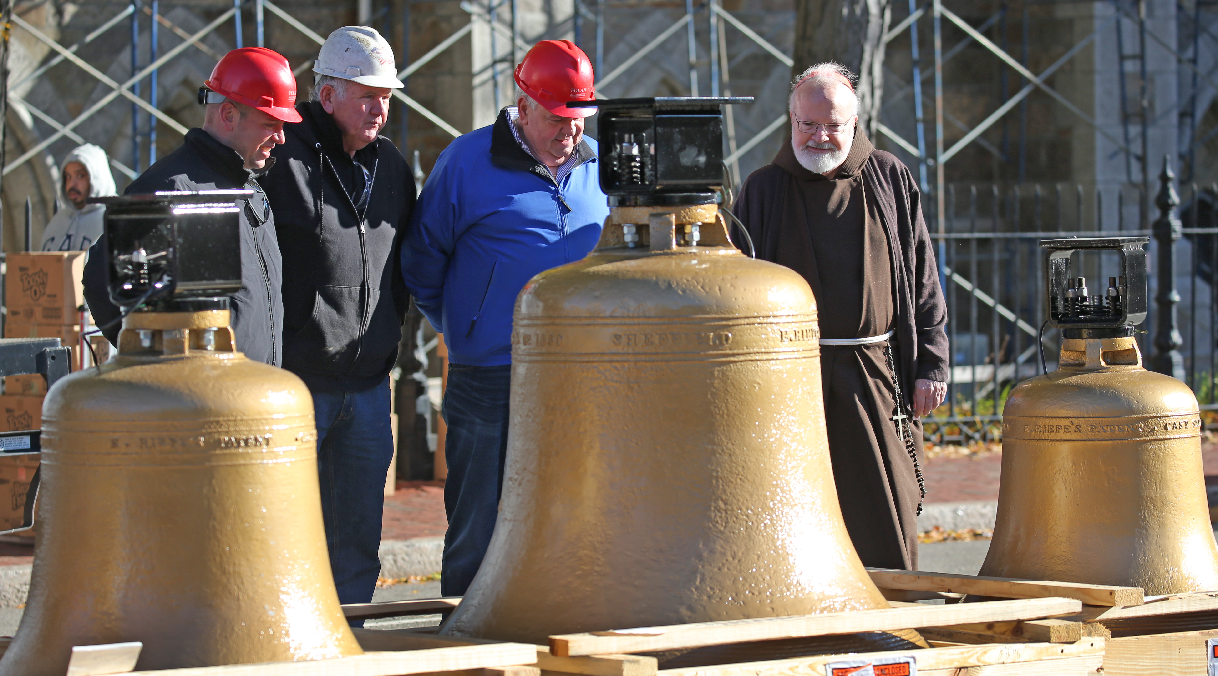 Cardinal Sean Patrick O’Malley viewed the bells before they were placed.
