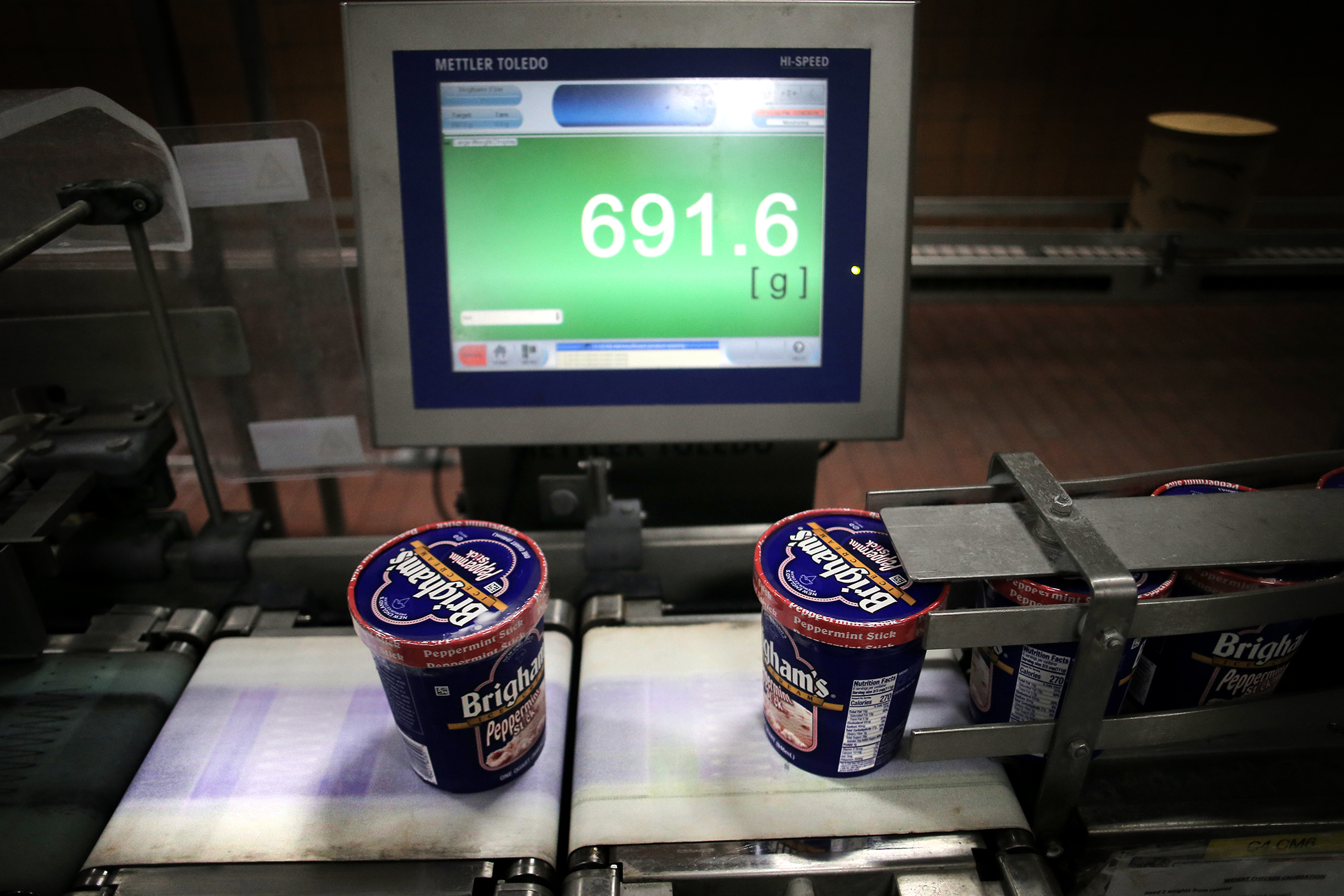 Premium brand Brigham's ice cream passed along the line.