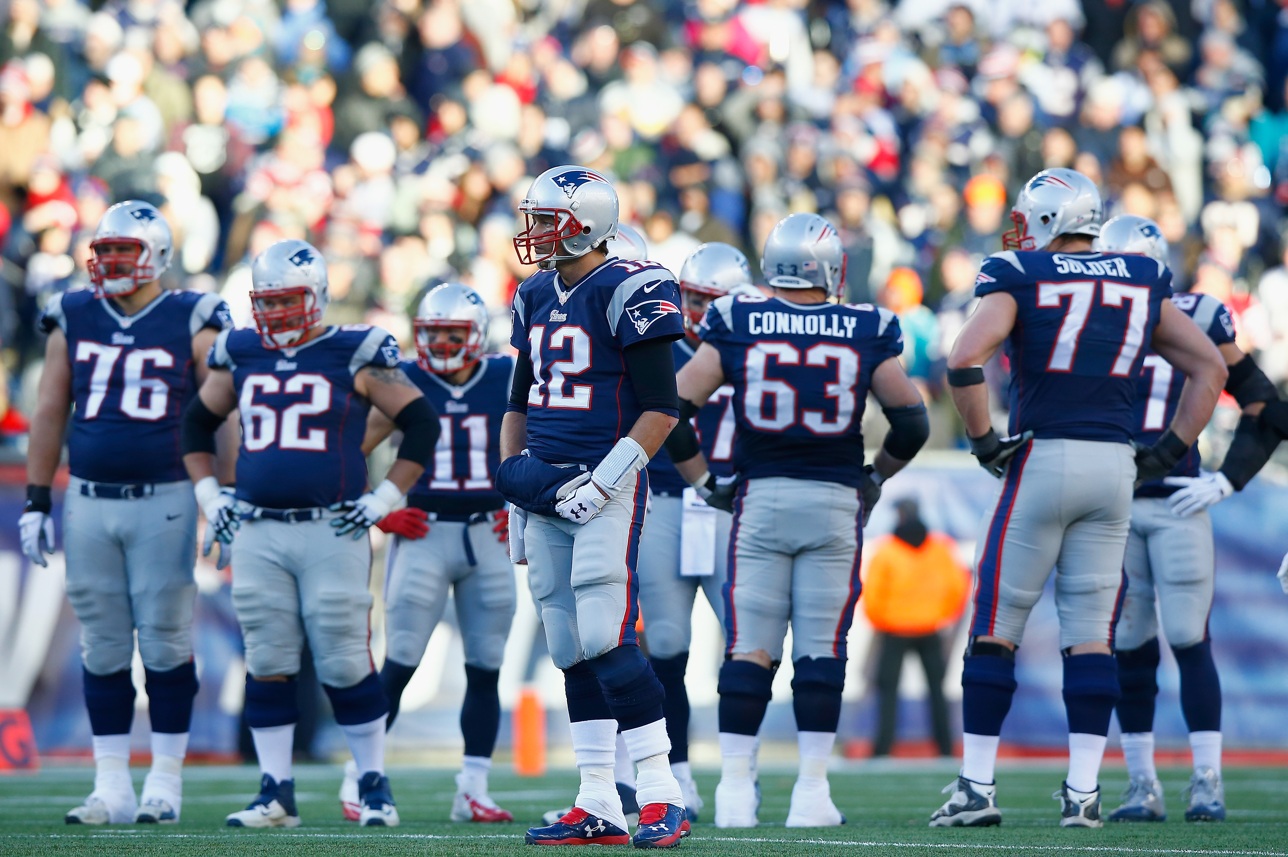 Tom Brady had three passes tipped against the Dolphins.